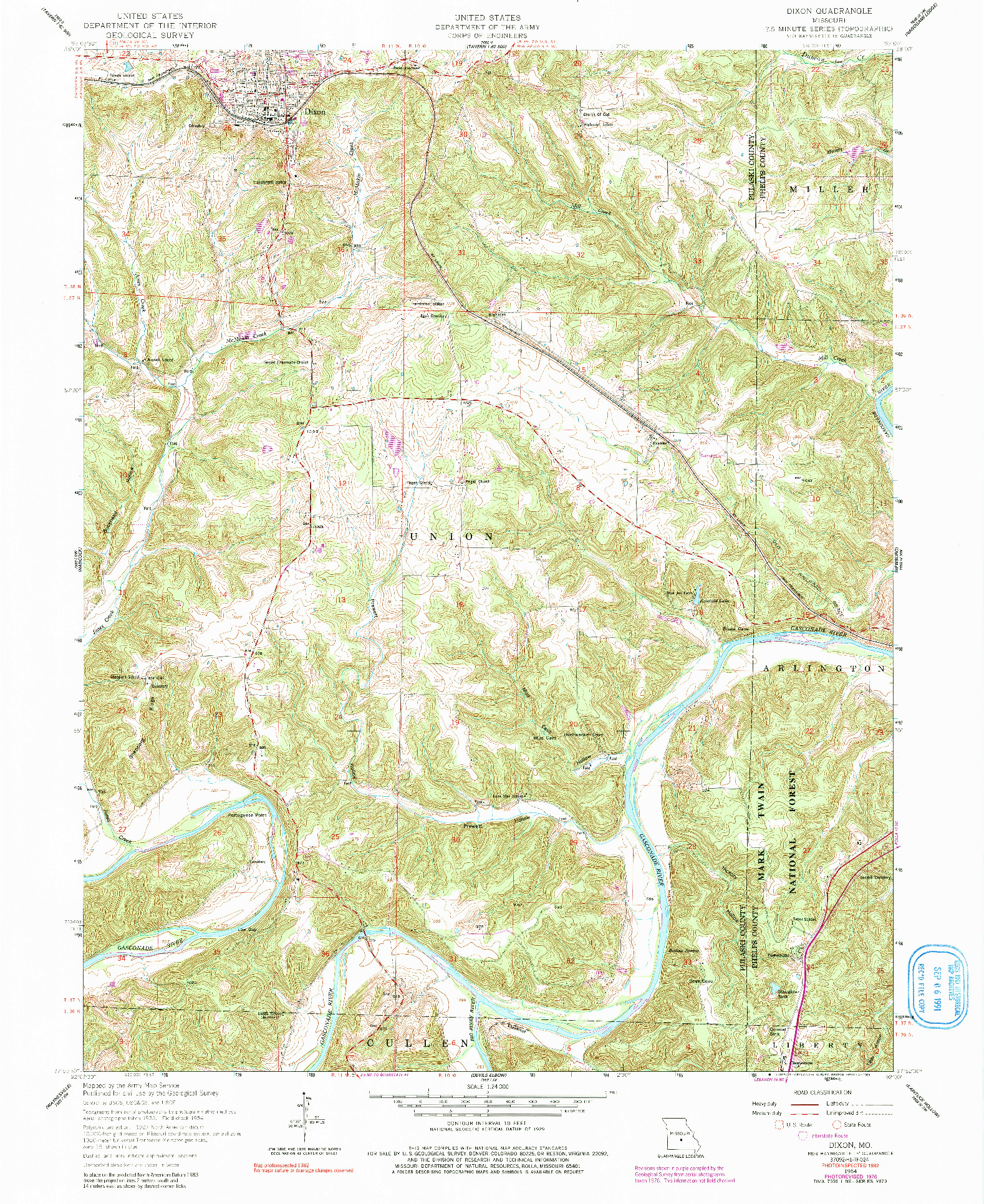 USGS 1:24000-SCALE QUADRANGLE FOR DIXON, MO 1954