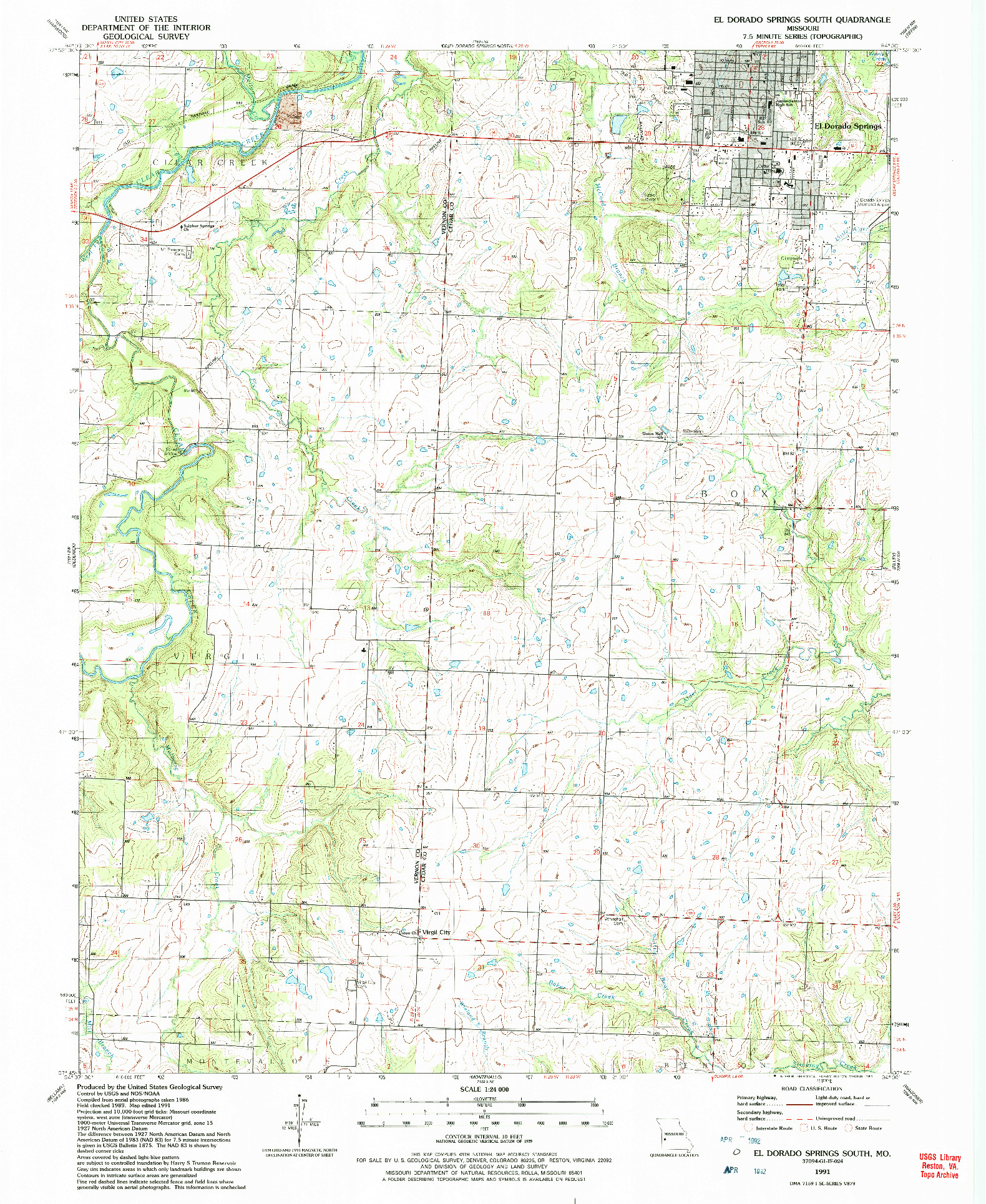 USGS 1:24000-SCALE QUADRANGLE FOR EL DORADO SPRINGS SOUTH, MO 1991