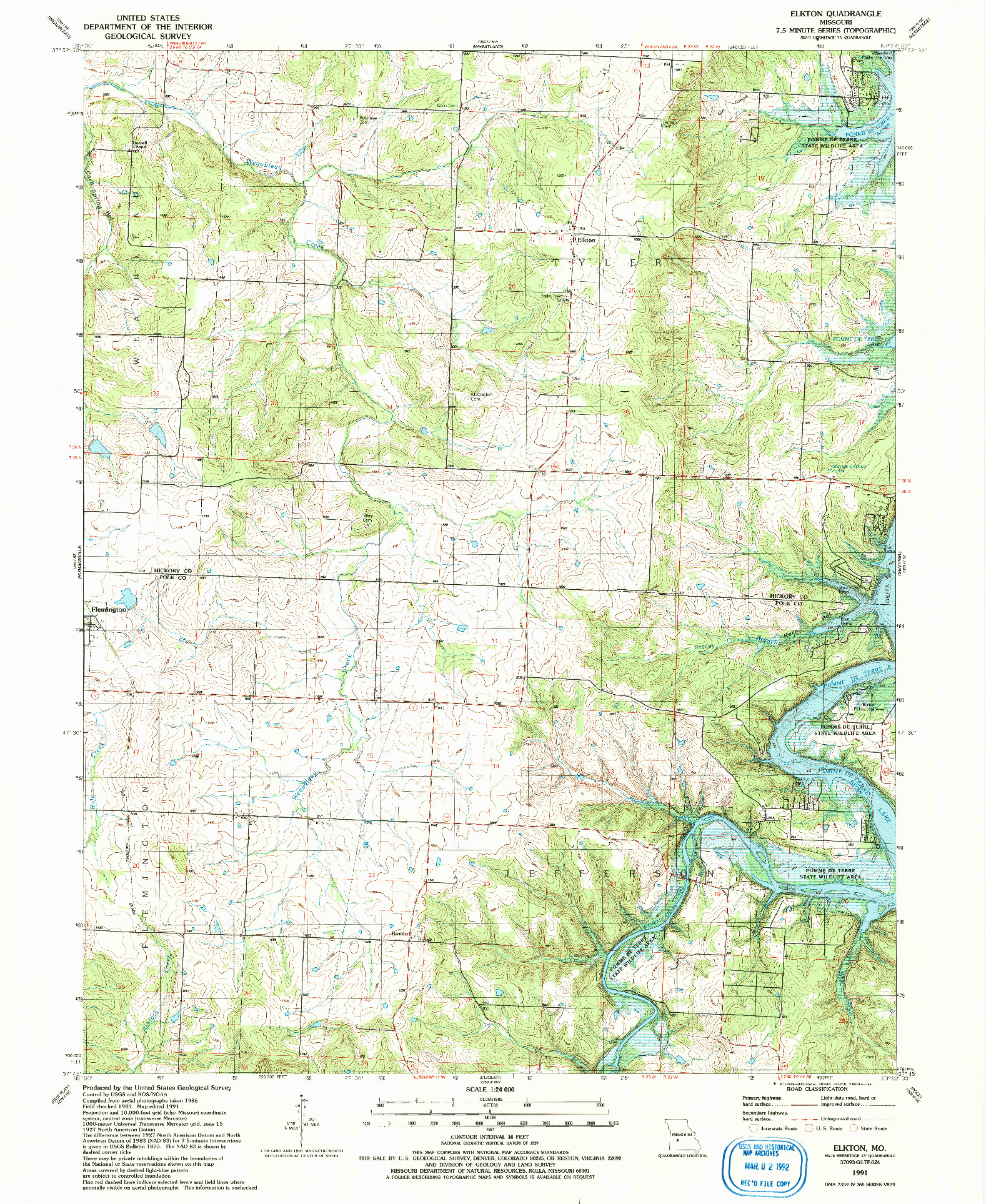 USGS 1:24000-SCALE QUADRANGLE FOR ELKTON, MO 1991