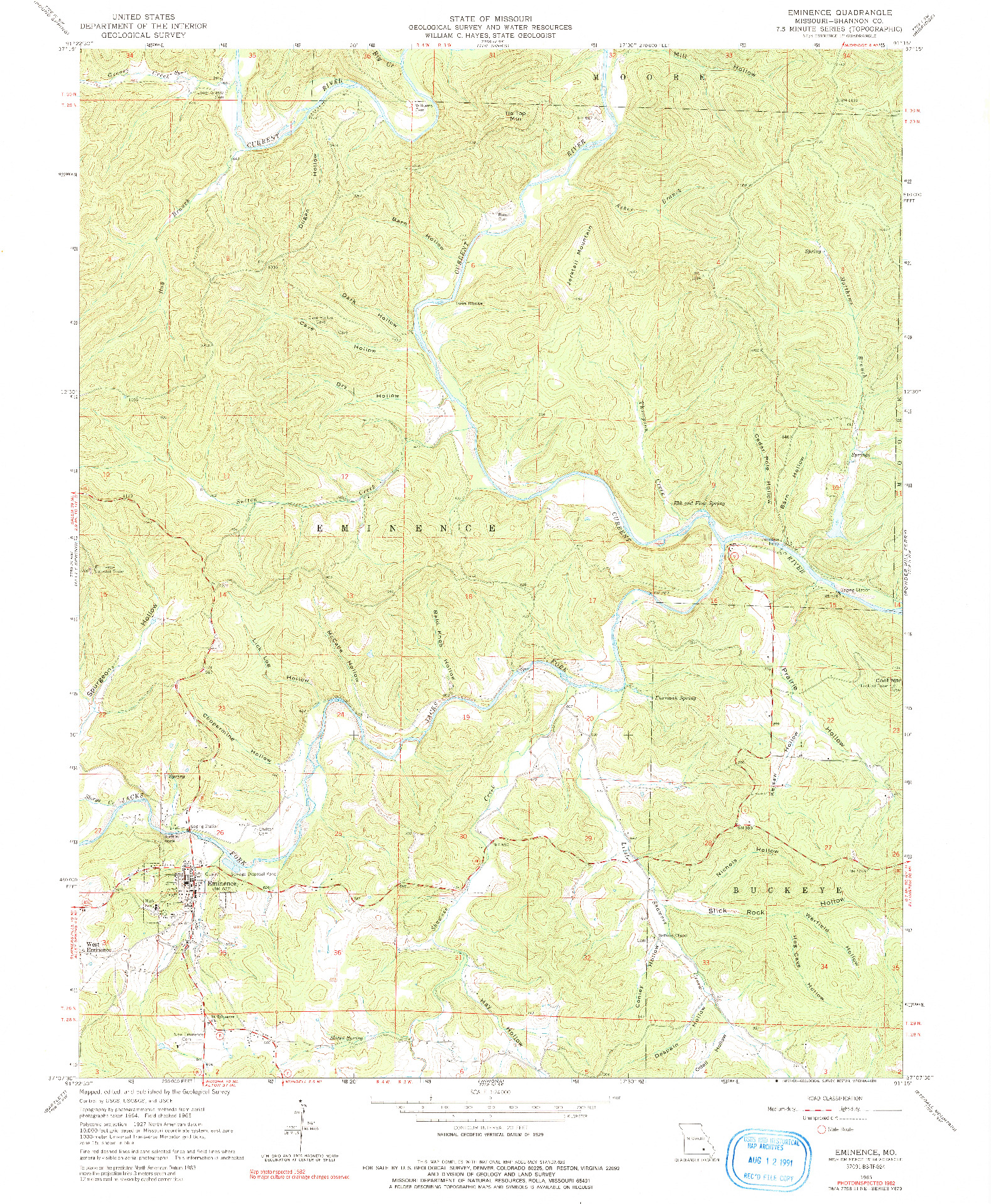 USGS 1:24000-SCALE QUADRANGLE FOR EMINENCE, MO 1965