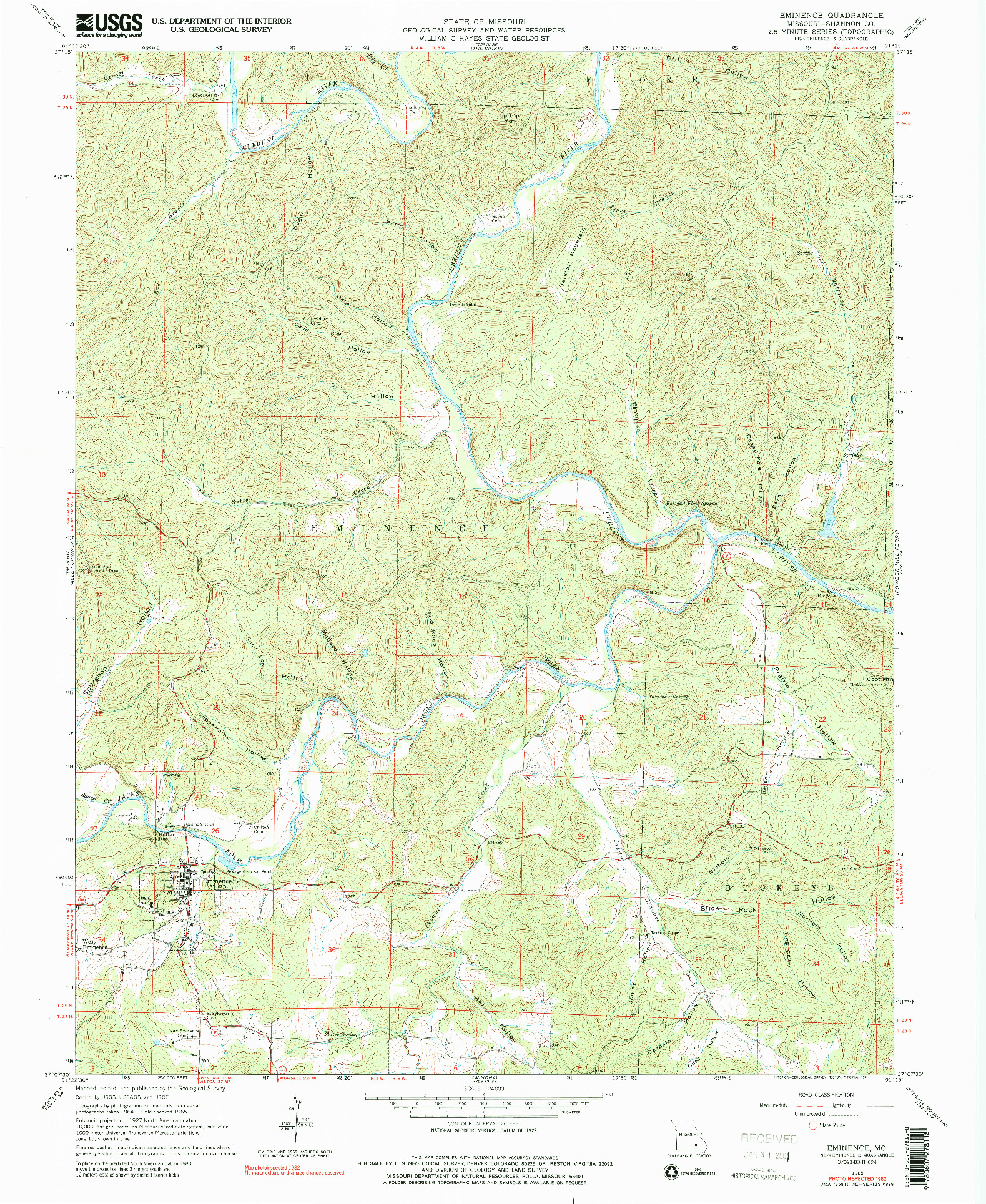 USGS 1:24000-SCALE QUADRANGLE FOR EMINENCE, MO 1965