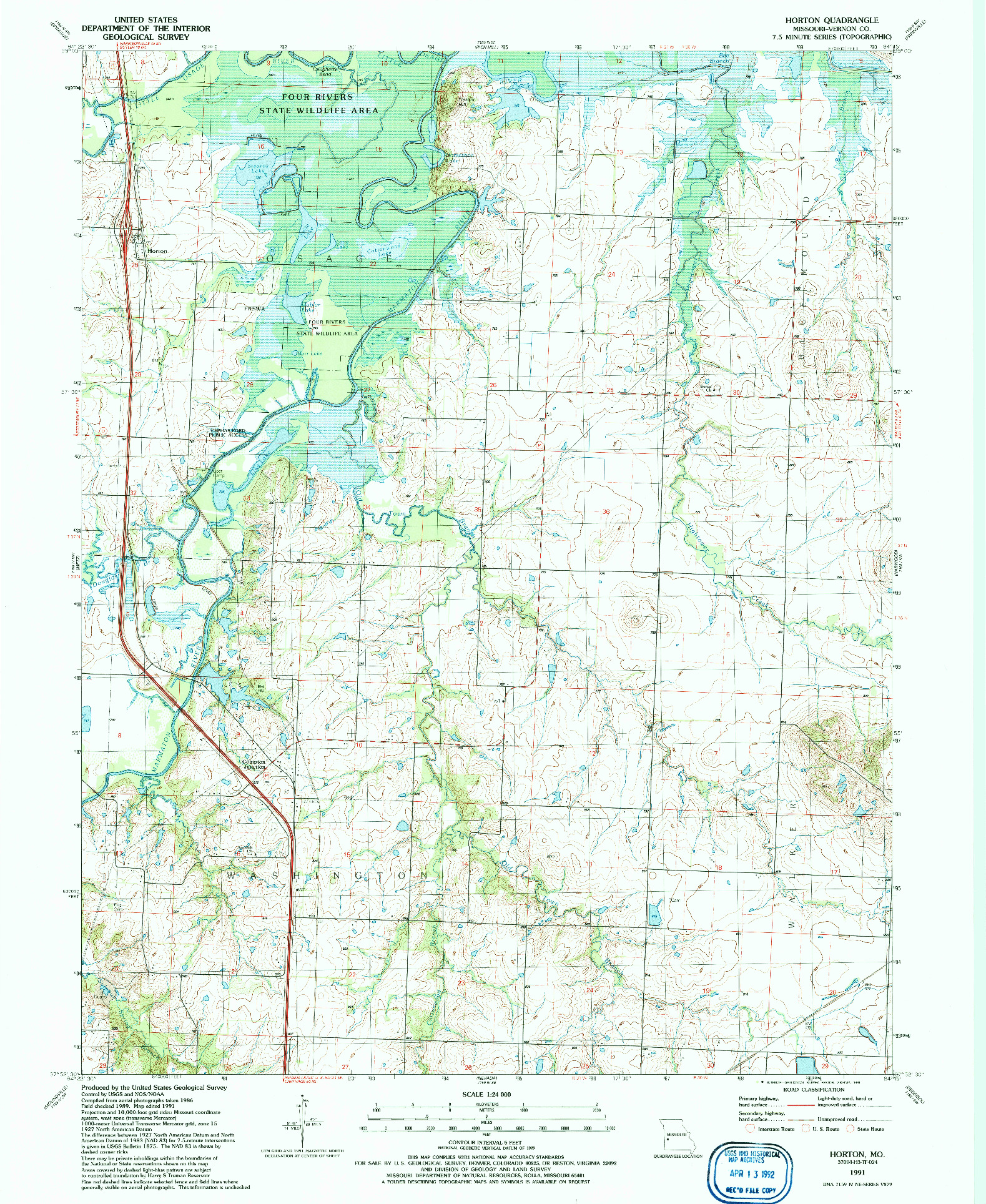 USGS 1:24000-SCALE QUADRANGLE FOR HORTON, MO 1991