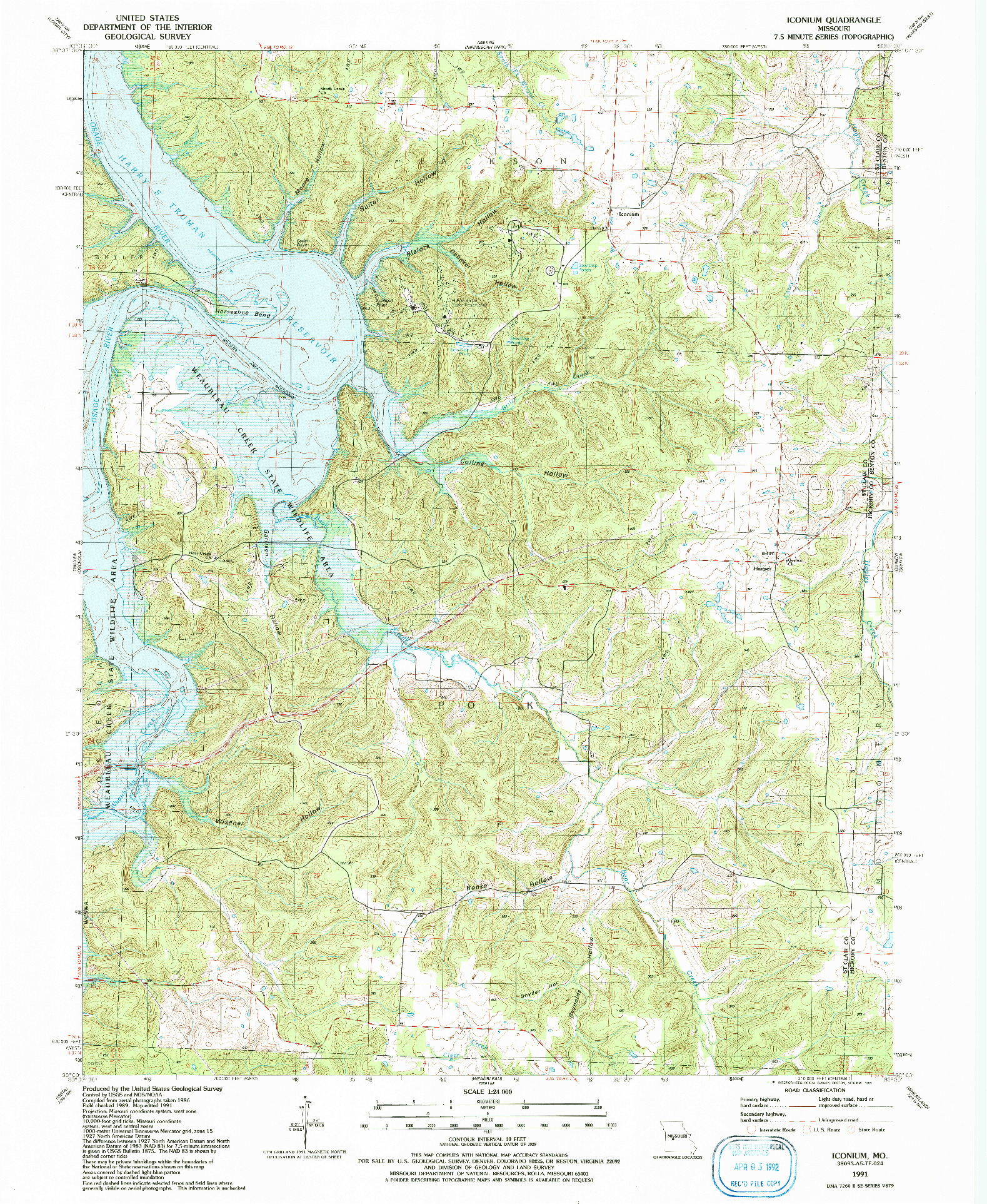 USGS 1:24000-SCALE QUADRANGLE FOR ICONIUM, MO 1991