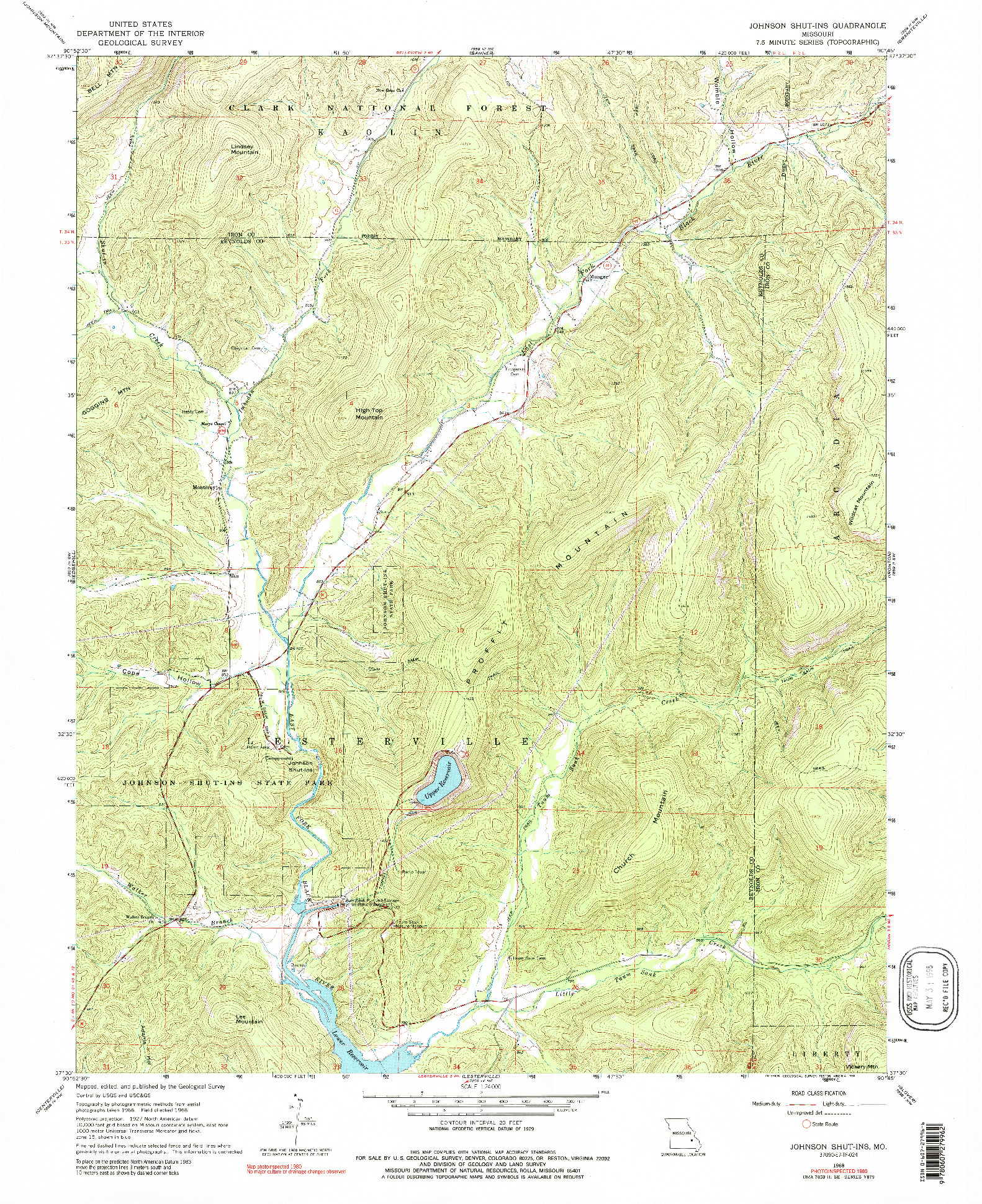 USGS 1:24000-SCALE QUADRANGLE FOR JOHNSON SHUT-INS, MO 1968