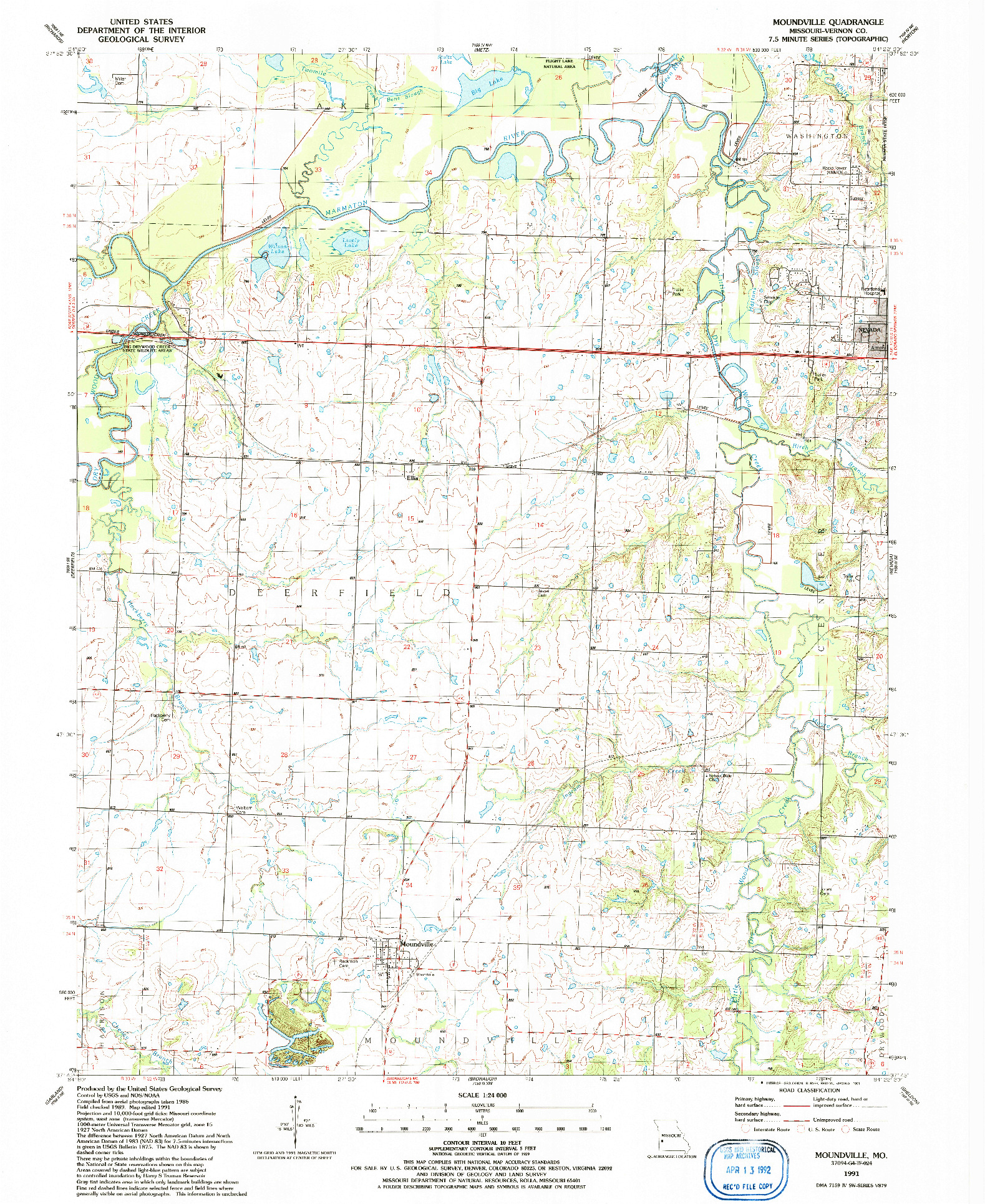 USGS 1:24000-SCALE QUADRANGLE FOR MOUNDVILLE, MO 1991