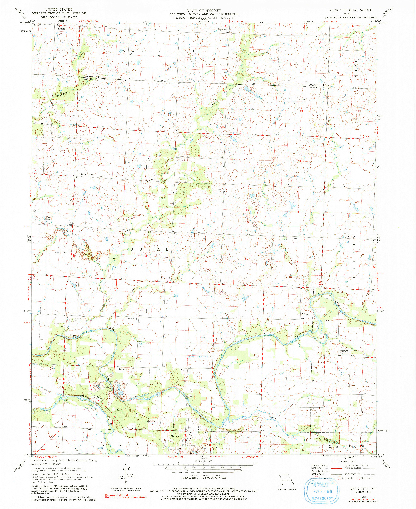 USGS 1:24000-SCALE QUADRANGLE FOR NECK CITY, MO 1962