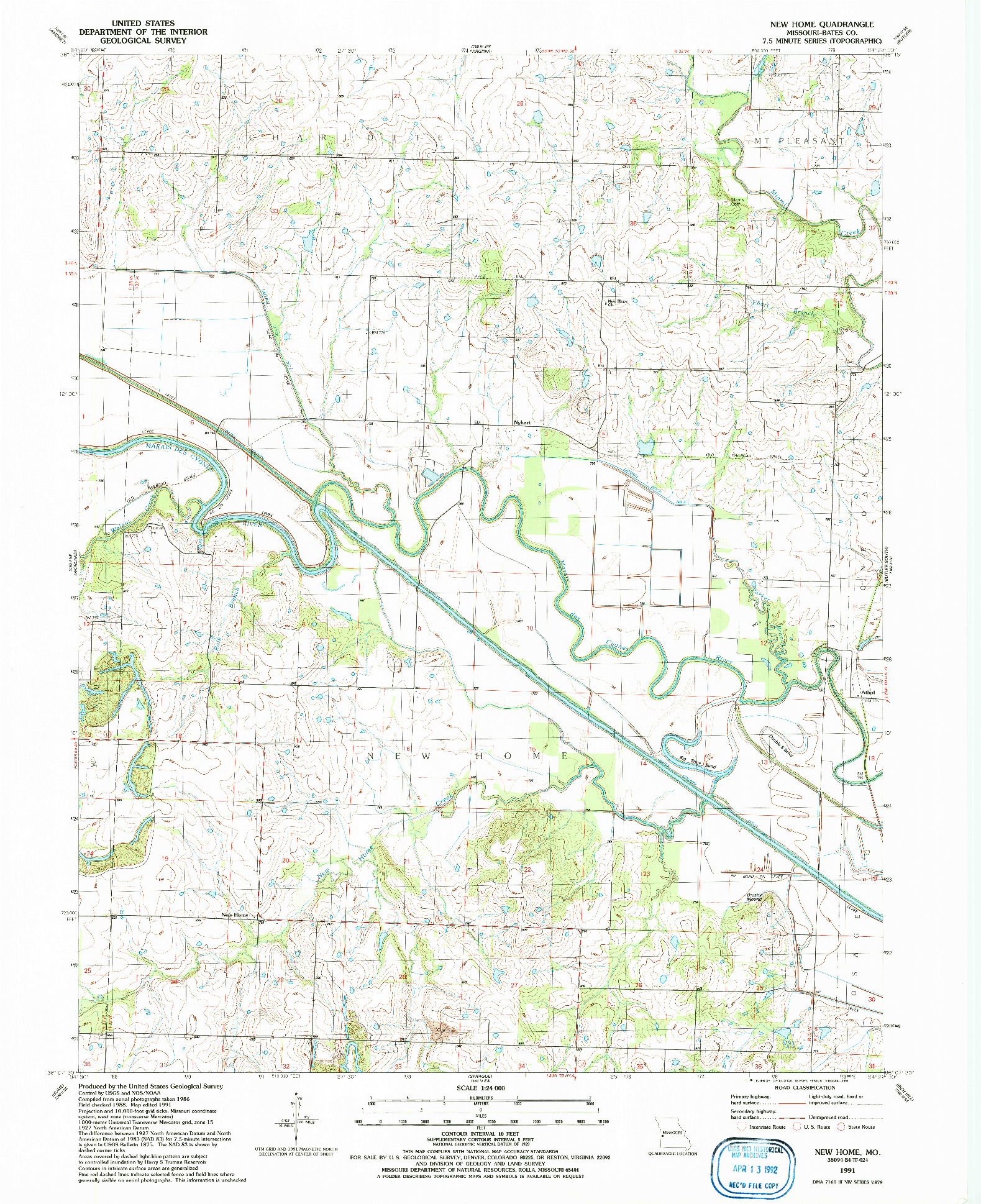 USGS 1:24000-SCALE QUADRANGLE FOR NEW HOME, MO 1991