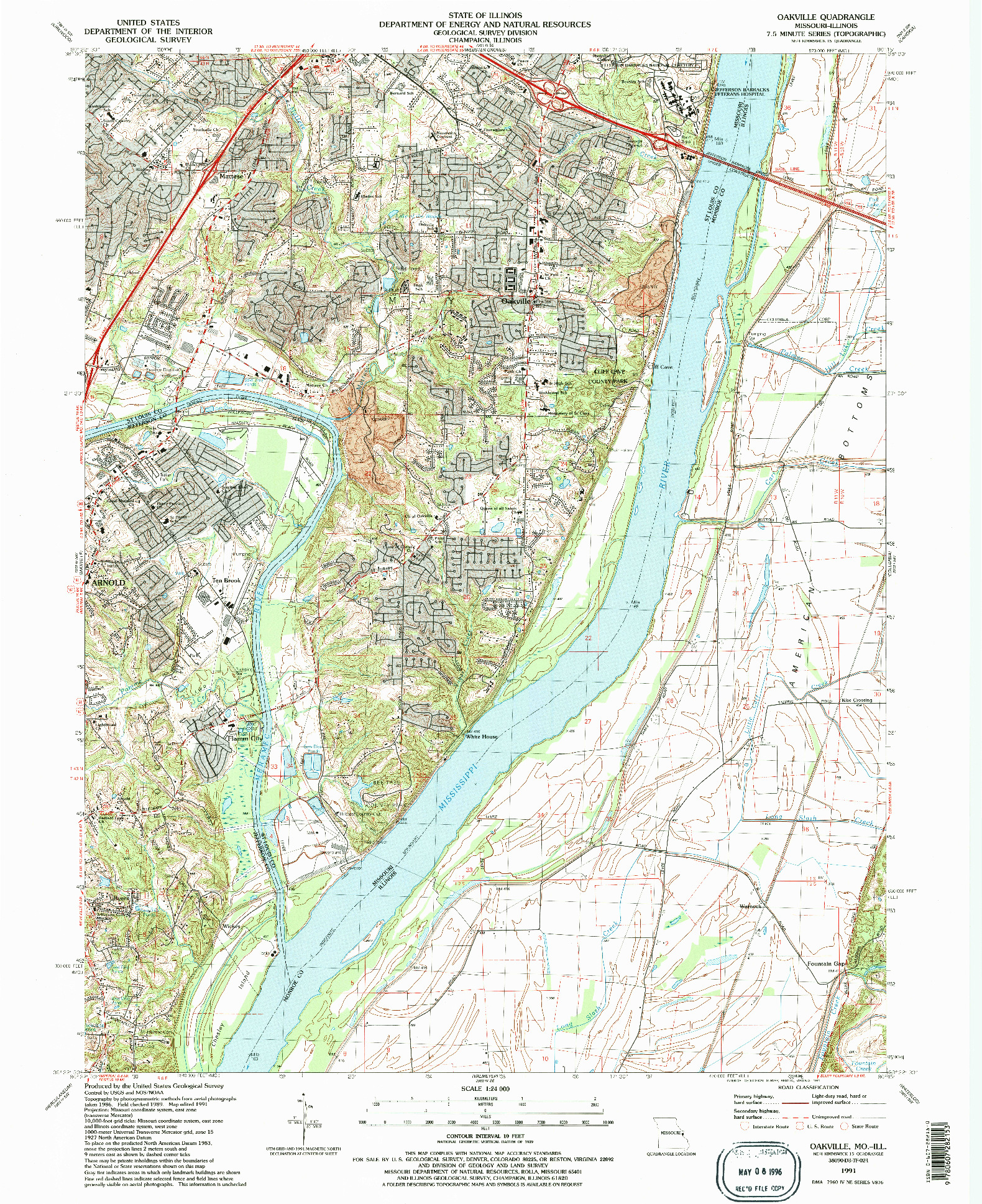 USGS 1:24000-SCALE QUADRANGLE FOR OAKVILLE, MO 1991