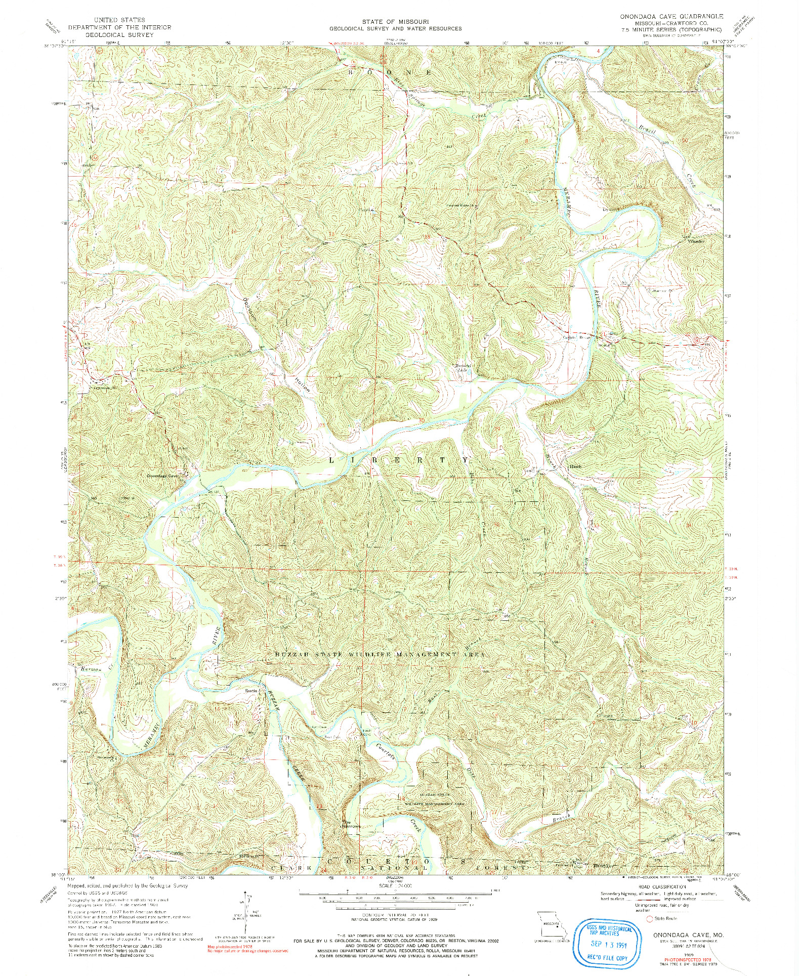 USGS 1:24000-SCALE QUADRANGLE FOR ONONDAGA CAVE, MO 1969