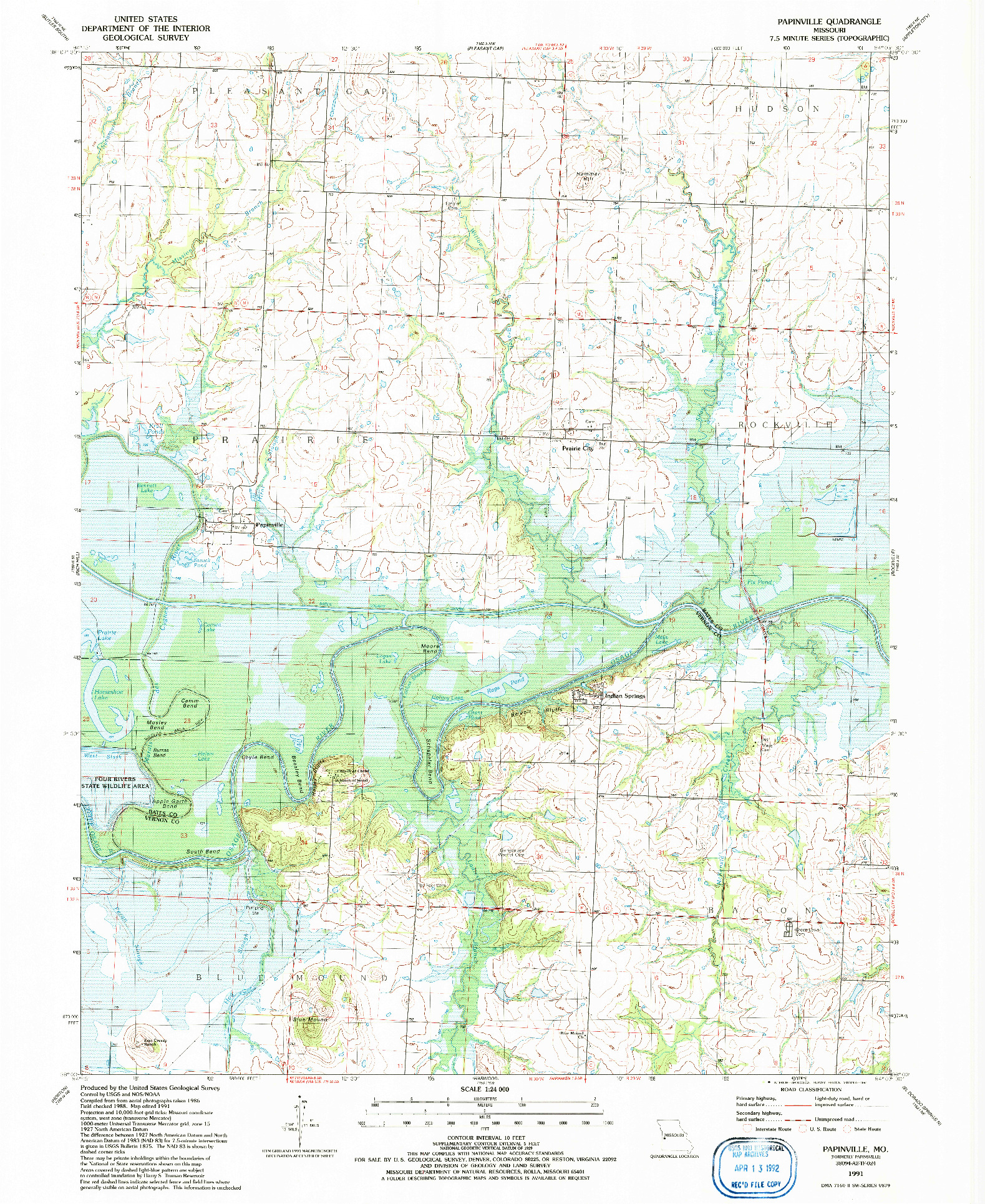 USGS 1:24000-SCALE QUADRANGLE FOR PAPINVILLE, MO 1991