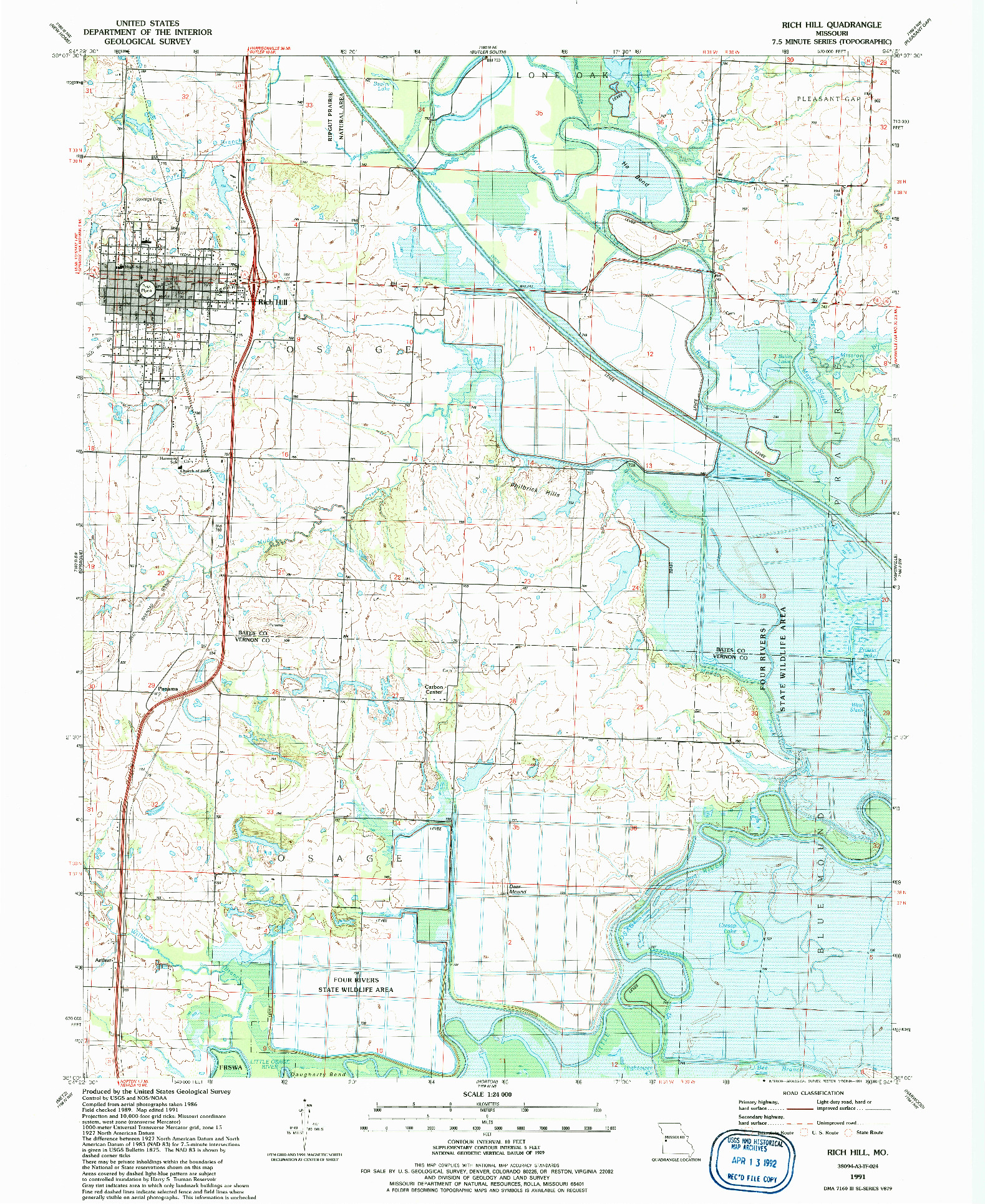 USGS 1:24000-SCALE QUADRANGLE FOR RICH HILL, MO 1991