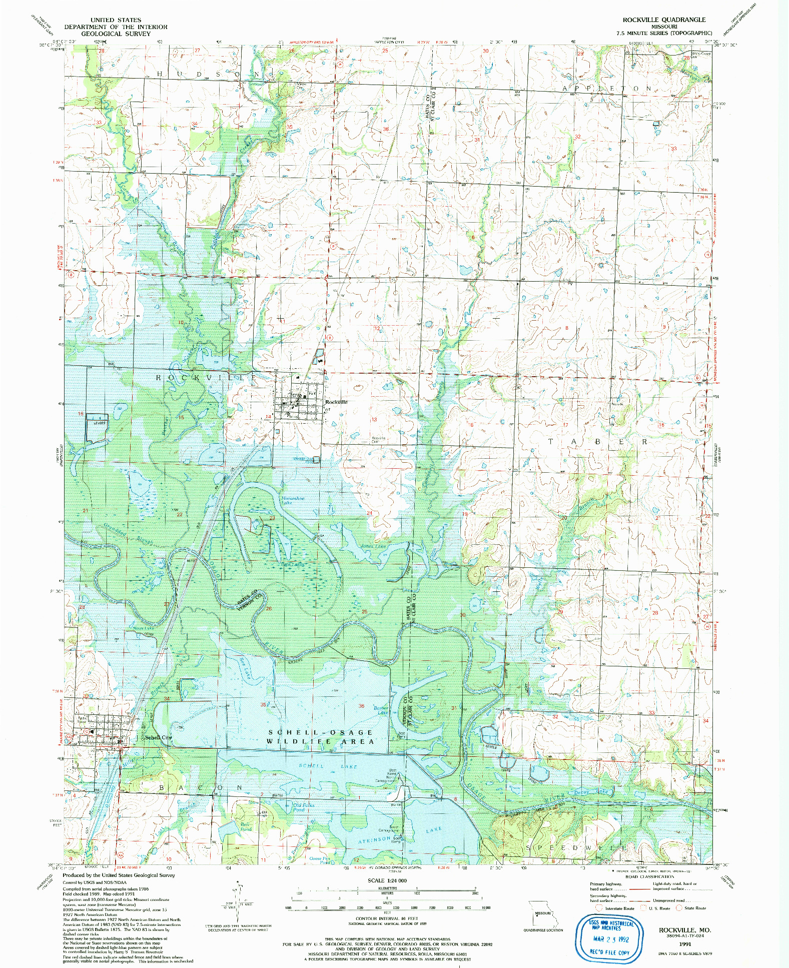 USGS 1:24000-SCALE QUADRANGLE FOR ROCKVILLE, MO 1991