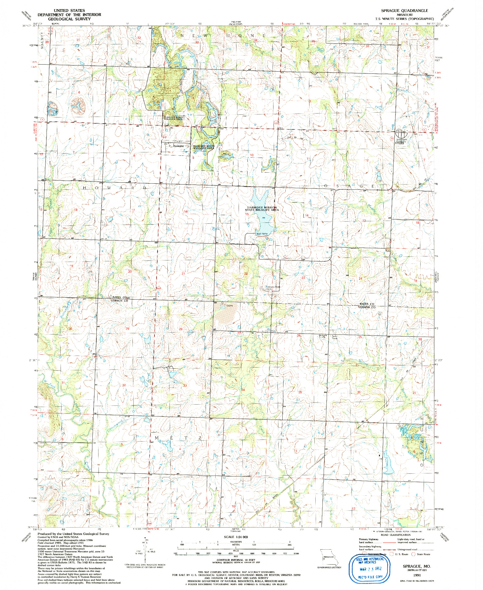 USGS 1:24000-SCALE QUADRANGLE FOR SPRAGUE, MO 1991