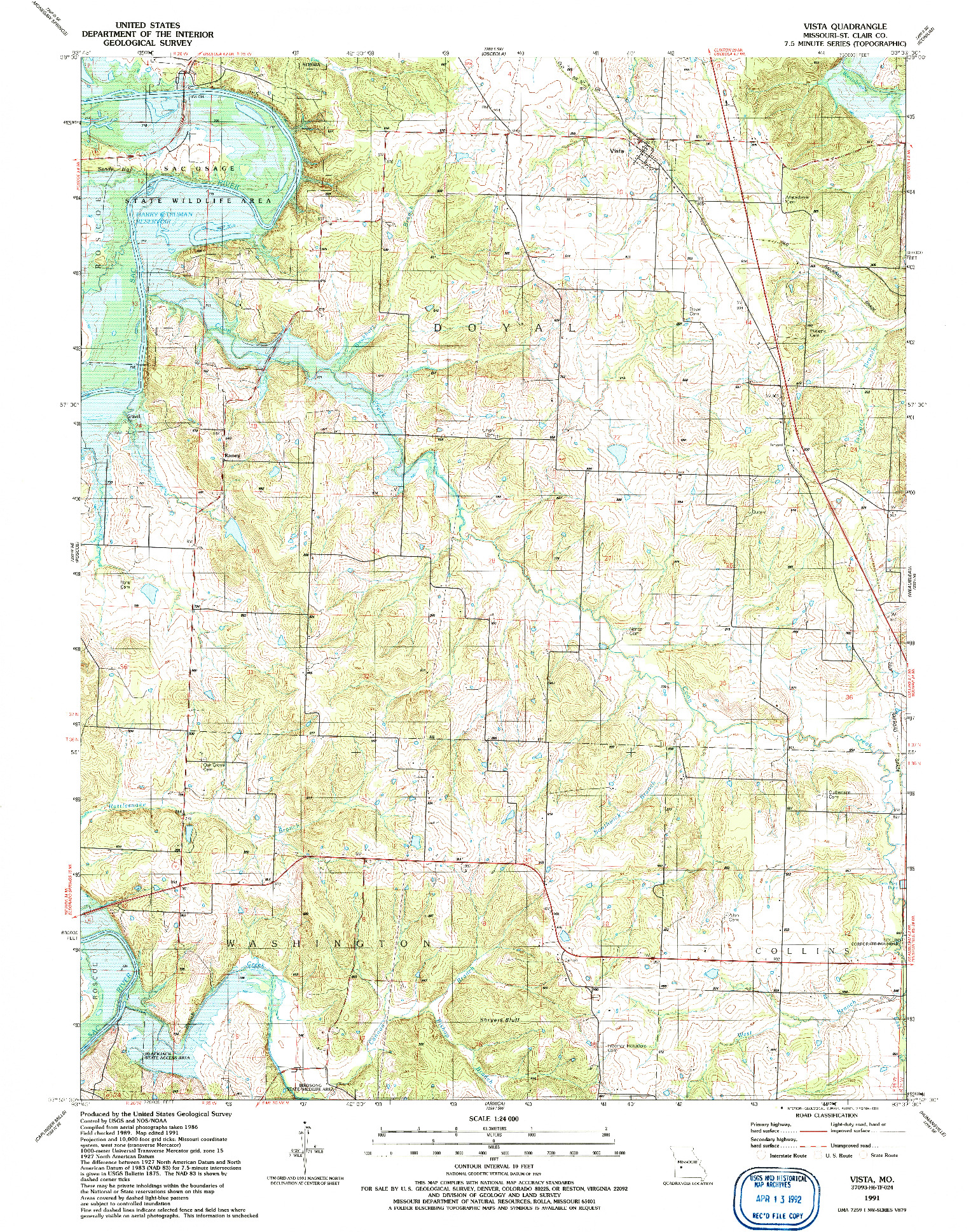 USGS 1:24000-SCALE QUADRANGLE FOR VISTA, MO 1991