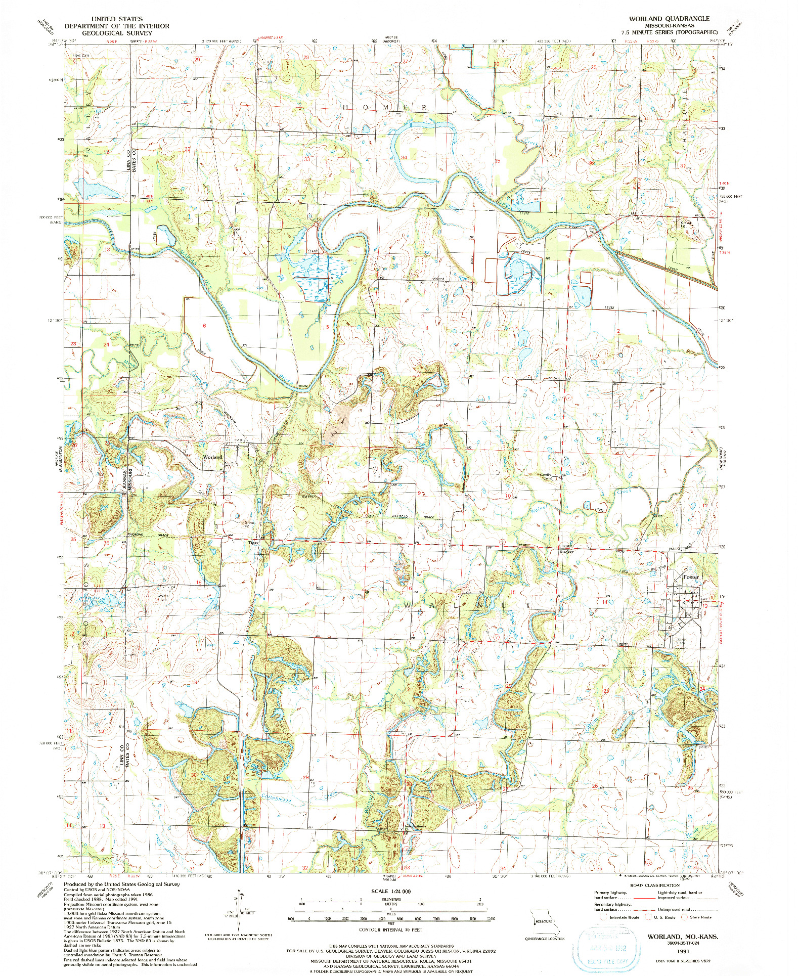 USGS 1:24000-SCALE QUADRANGLE FOR WORLAND, MO 1991