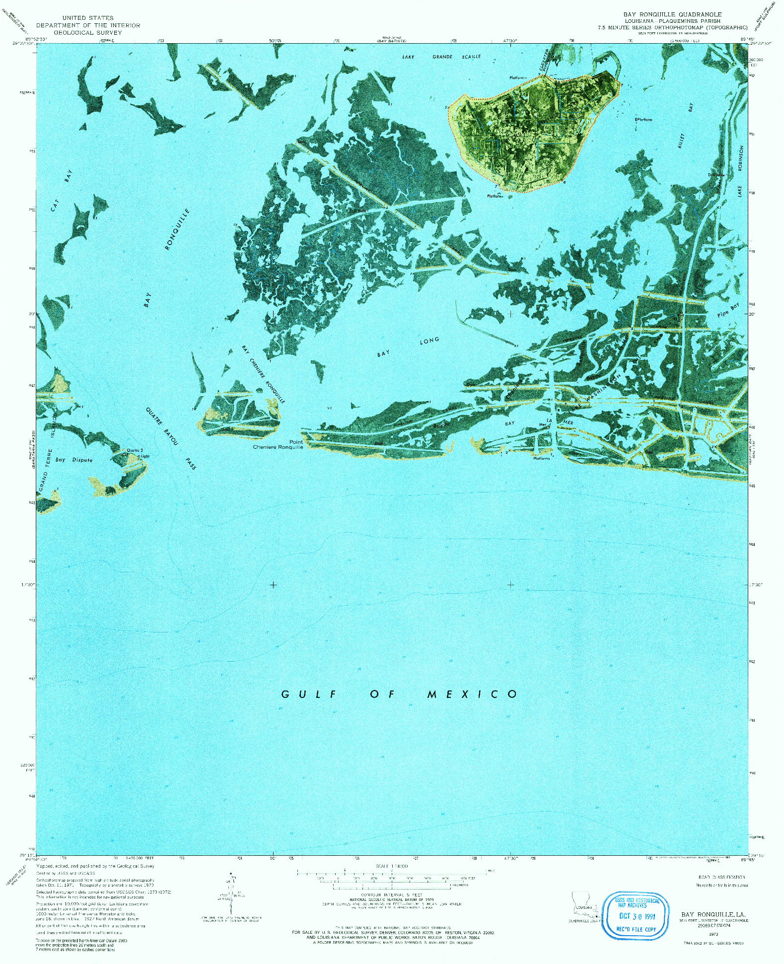 USGS 1:24000-SCALE QUADRANGLE FOR BAY RONQUILLE, LA 1973
