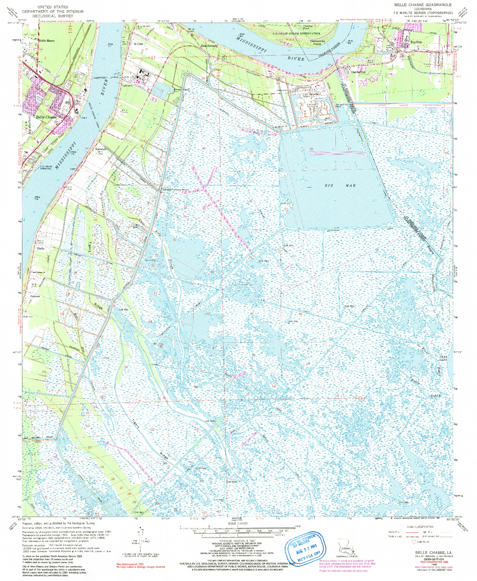 USGS 1:24000-SCALE QUADRANGLE FOR BELLE CHASSE, LA 1966