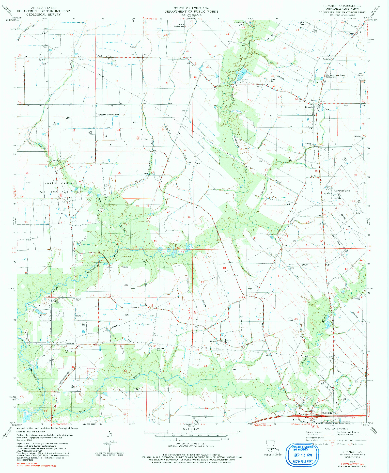 USGS 1:24000-SCALE QUADRANGLE FOR BRANCH, LA 1983