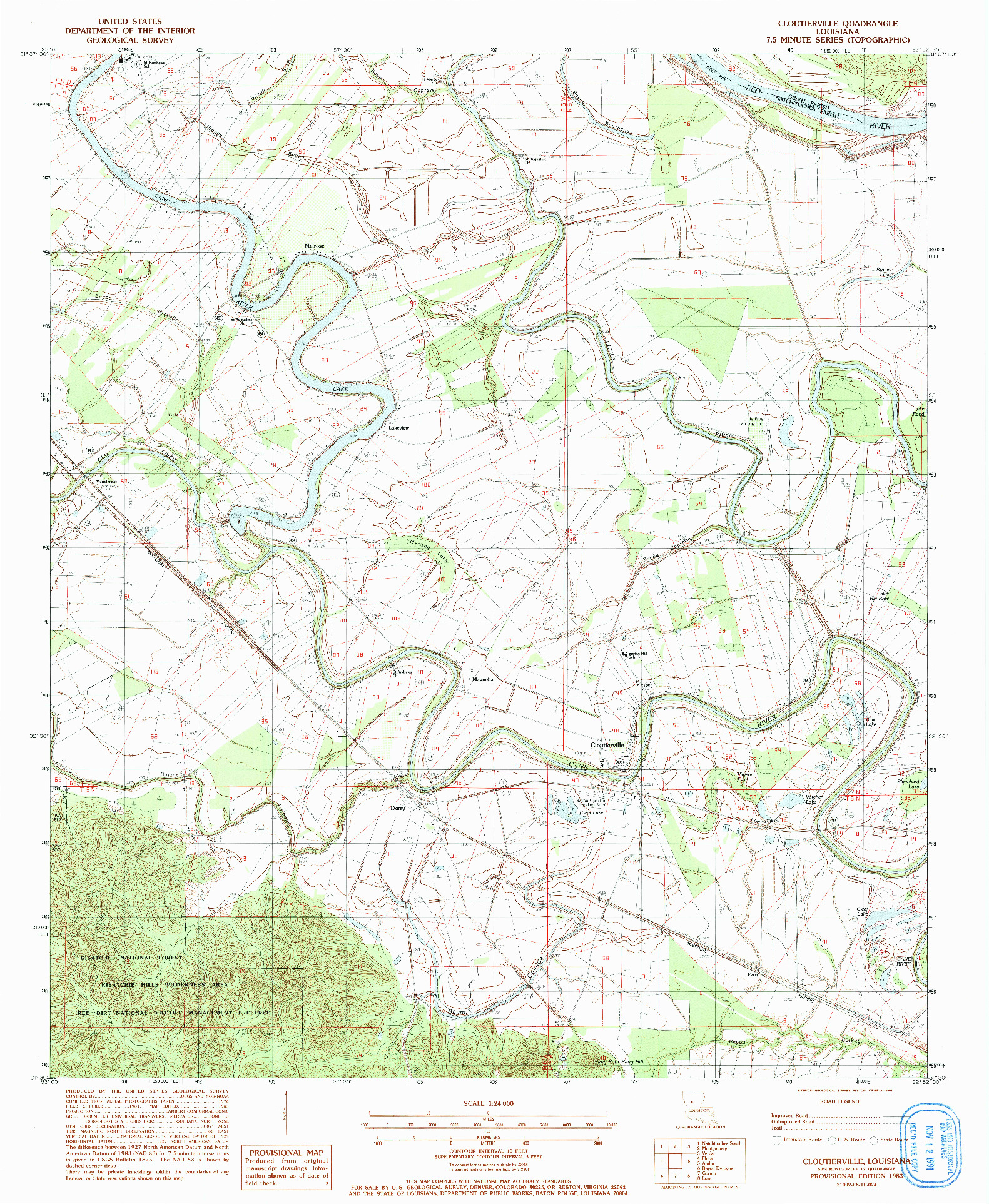 USGS 1:24000-SCALE QUADRANGLE FOR CLOUTIERVILLE, LA 1983