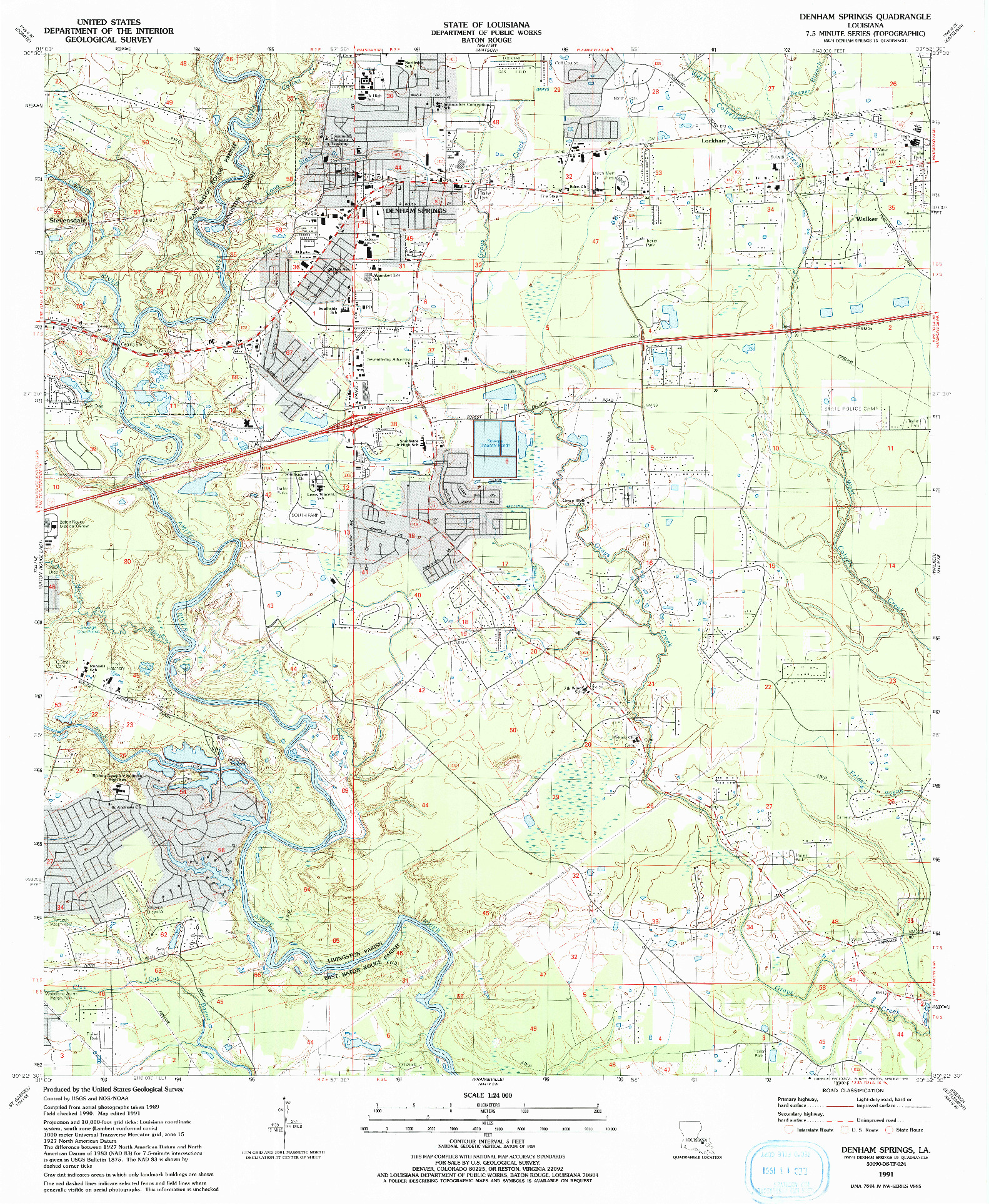 USGS 1:24000-SCALE QUADRANGLE FOR DENHAM SPRINGS, LA 1991