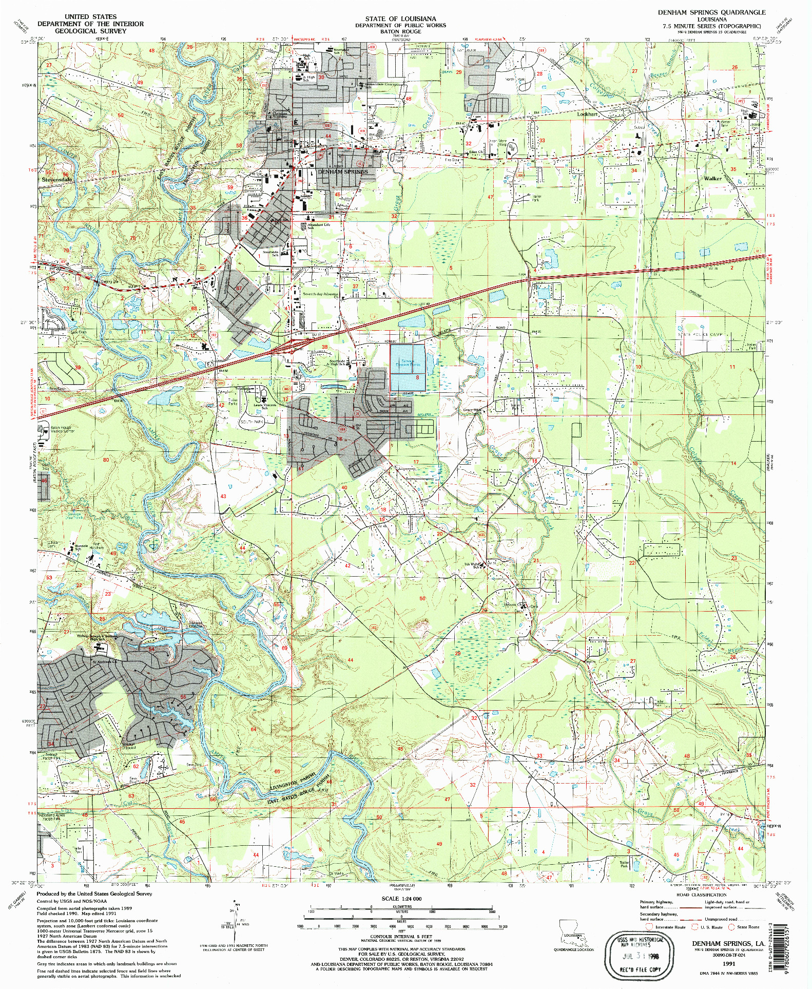 USGS 1:24000-SCALE QUADRANGLE FOR DENHAM SPRINGS, LA 1991