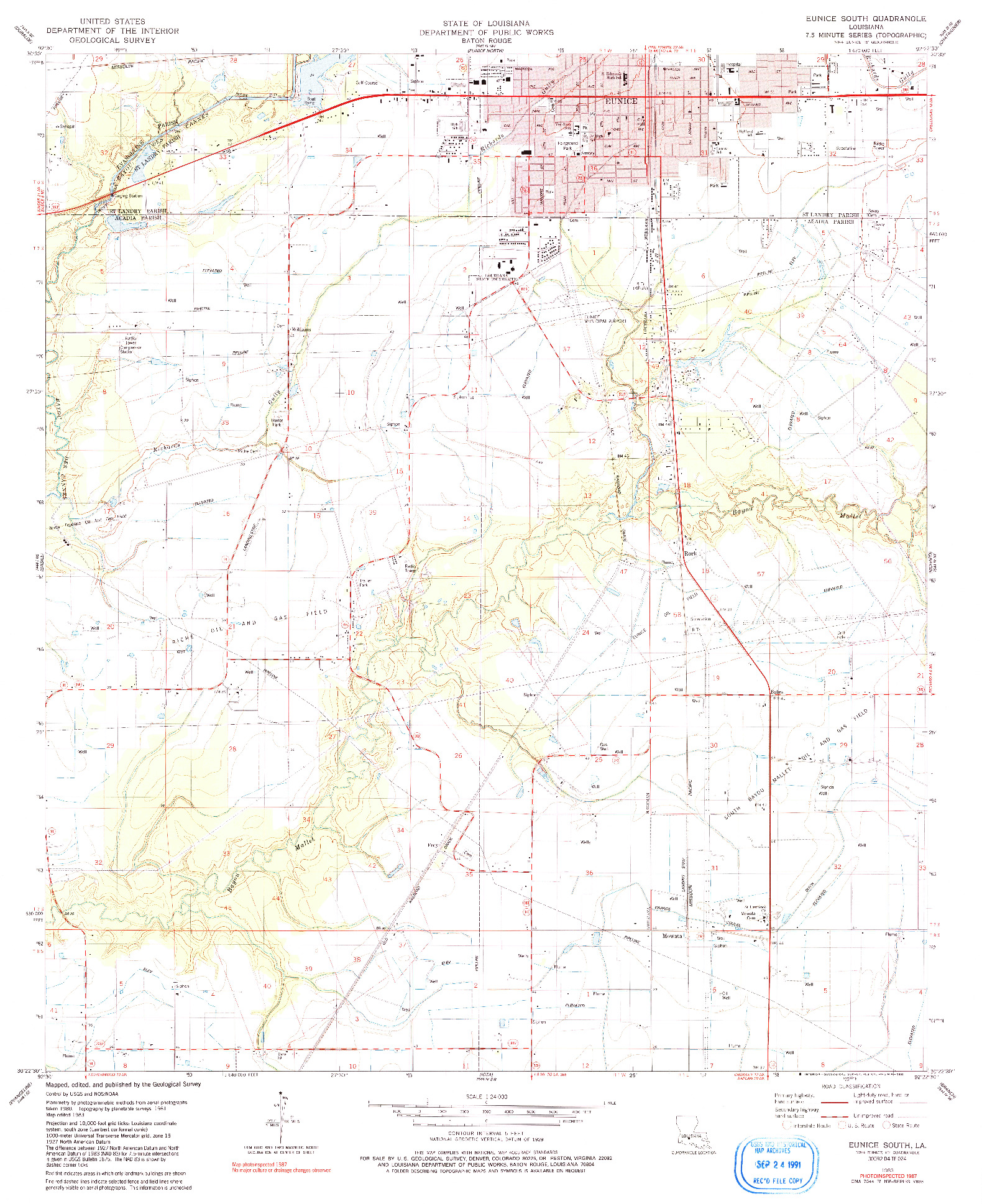 USGS 1:24000-SCALE QUADRANGLE FOR EUNICE SOUTH, LA 1983