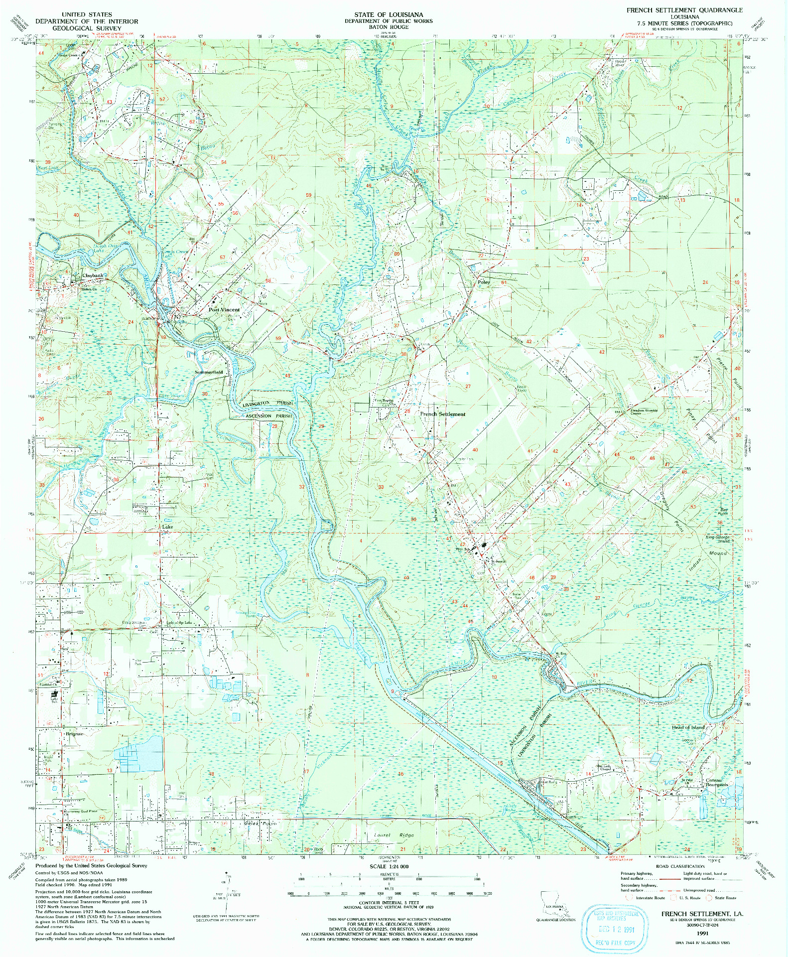 USGS 1:24000-SCALE QUADRANGLE FOR FRENCH SETTLEMENT, LA 1991