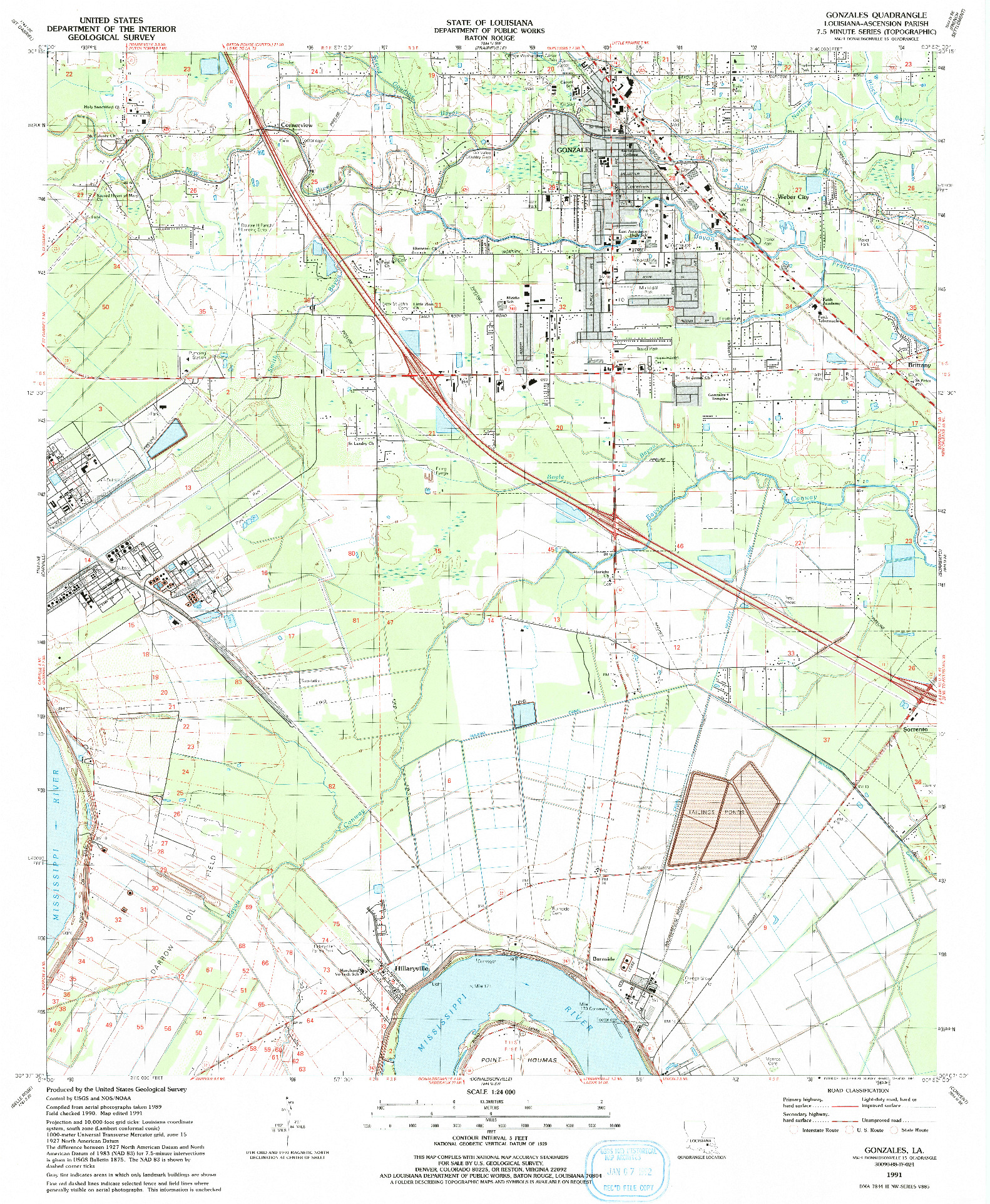 USGS 1:24000-SCALE QUADRANGLE FOR GONZALES, LA 1991