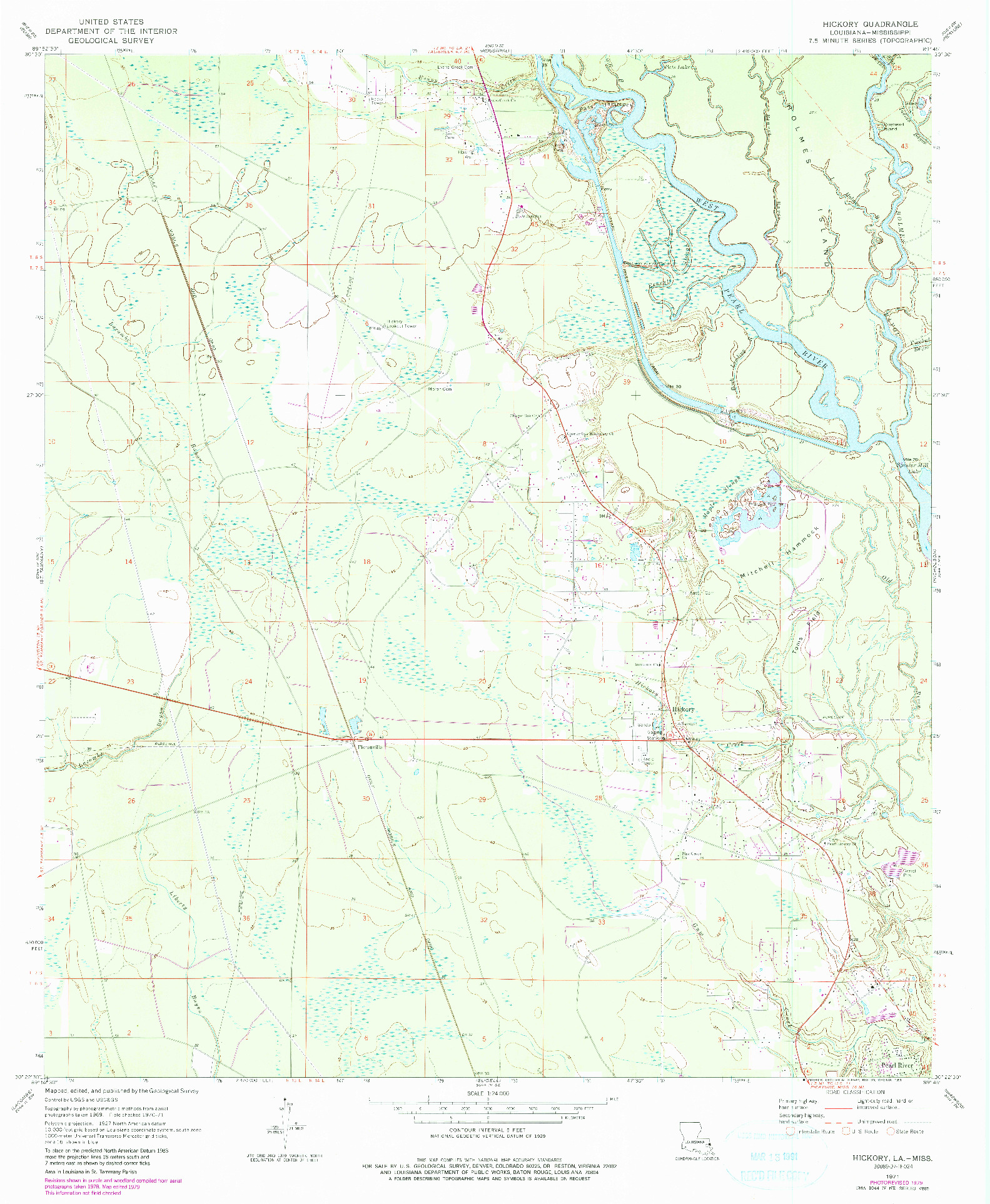 USGS 1:24000-SCALE QUADRANGLE FOR HICKORY, LA 1971