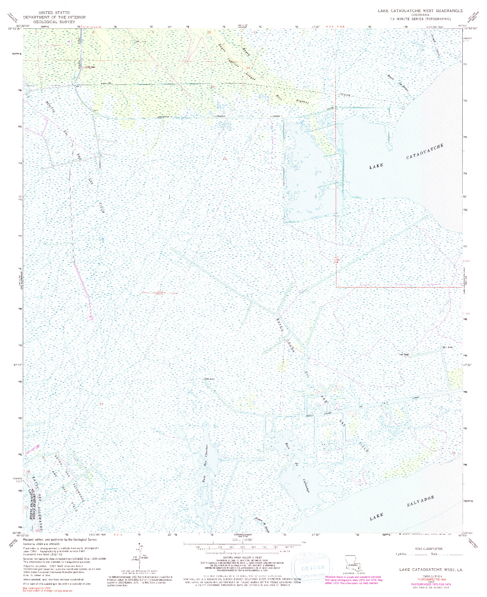 USGS 1:24000-SCALE QUADRANGLE FOR LAKE CATAOUATCHE WEST, LA 1967