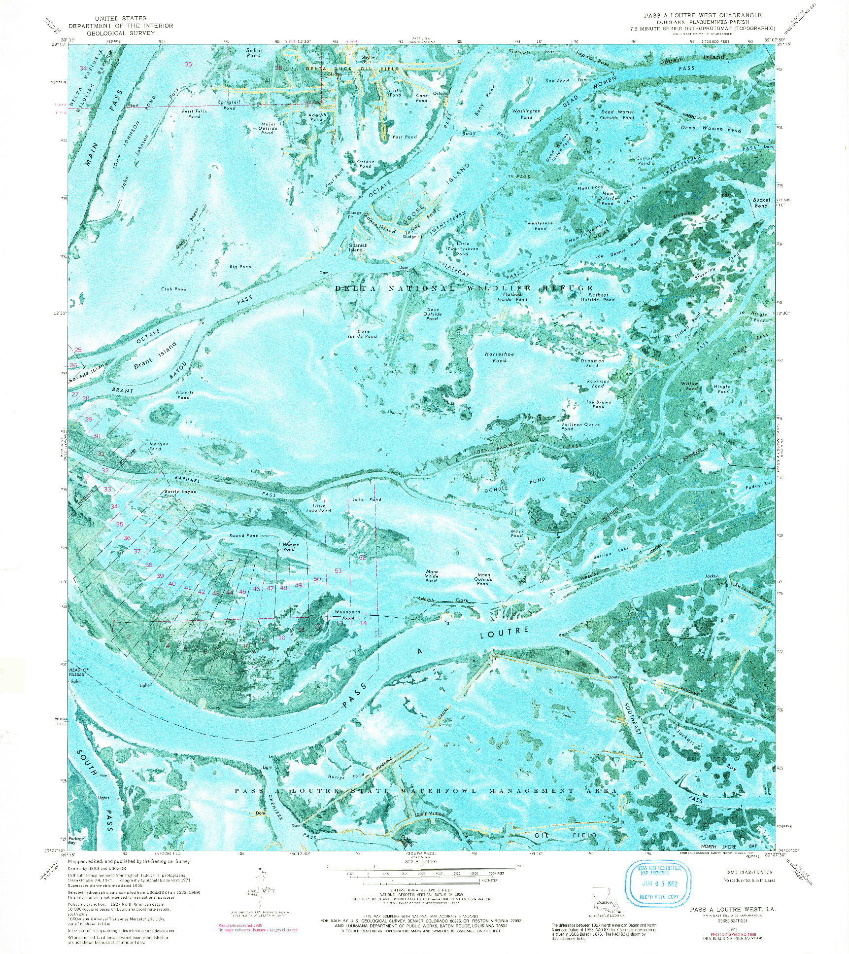 USGS 1:24000-SCALE QUADRANGLE FOR PASS A LOUTRE WEST, LA 1971