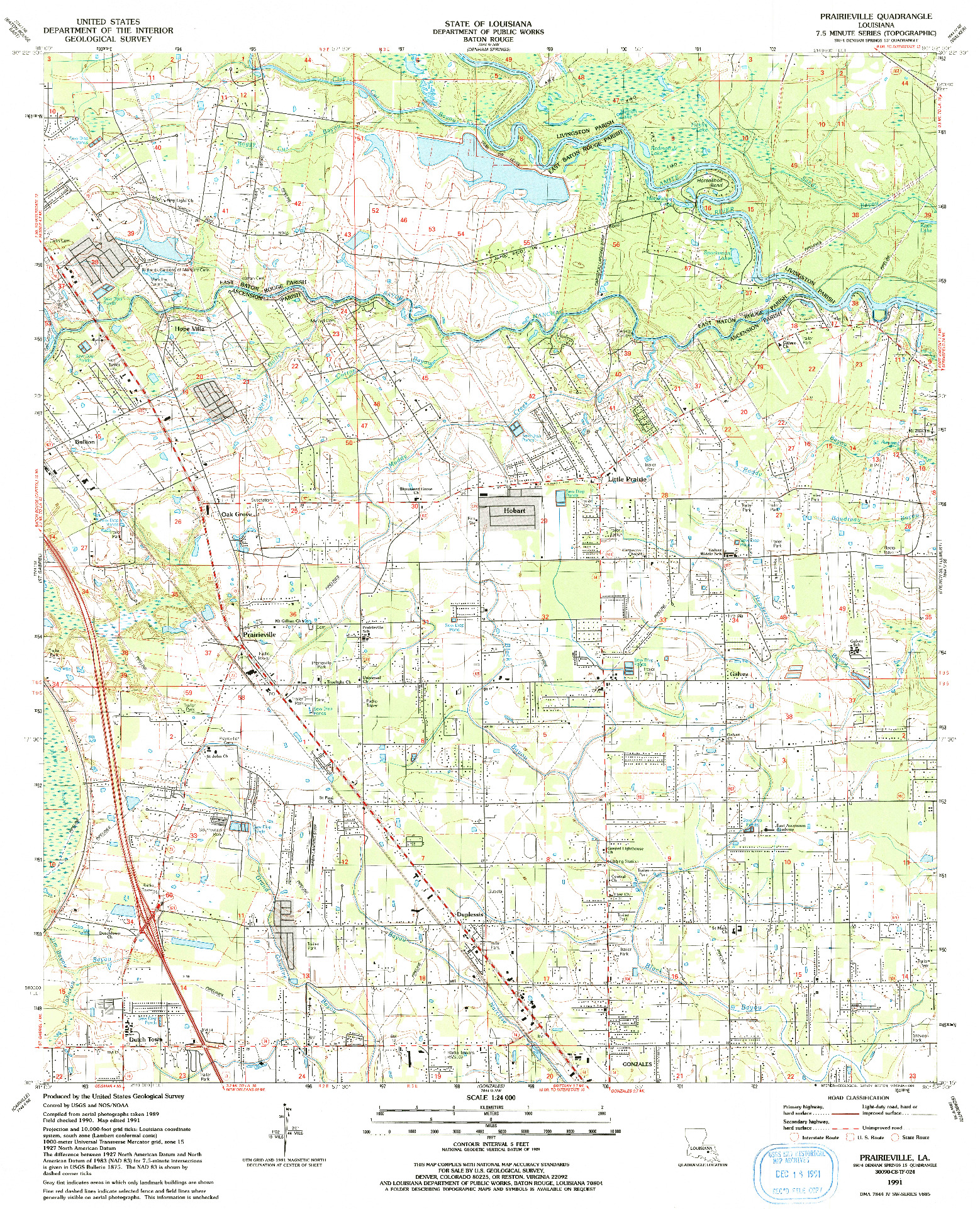 USGS 1:24000-SCALE QUADRANGLE FOR PRAIRIEVILLE, LA 1991