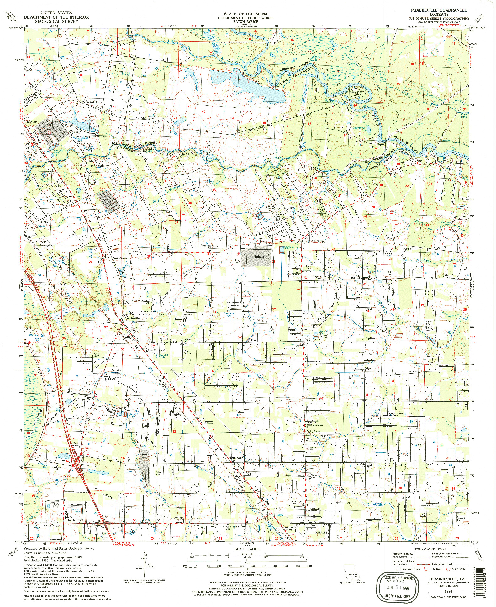 USGS 1:24000-SCALE QUADRANGLE FOR PRAIRIEVILLE, LA 1991