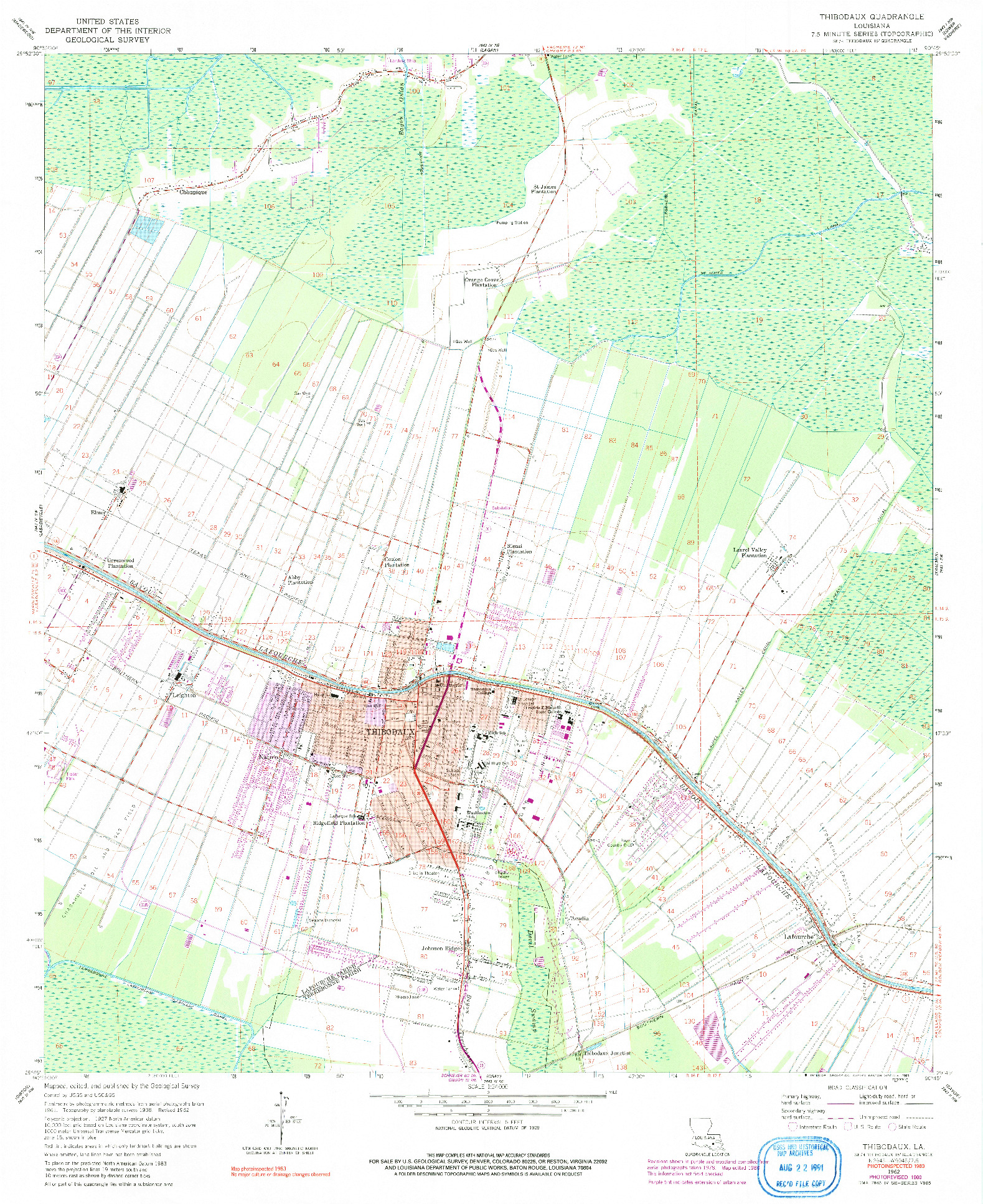 USGS 1:24000-SCALE QUADRANGLE FOR THIBODAUX, LA 1962