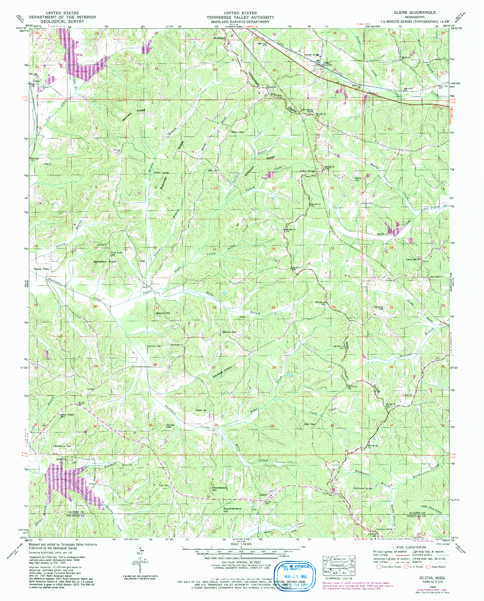 USGS 1:24000-SCALE QUADRANGLE FOR GLENS, MS 1950