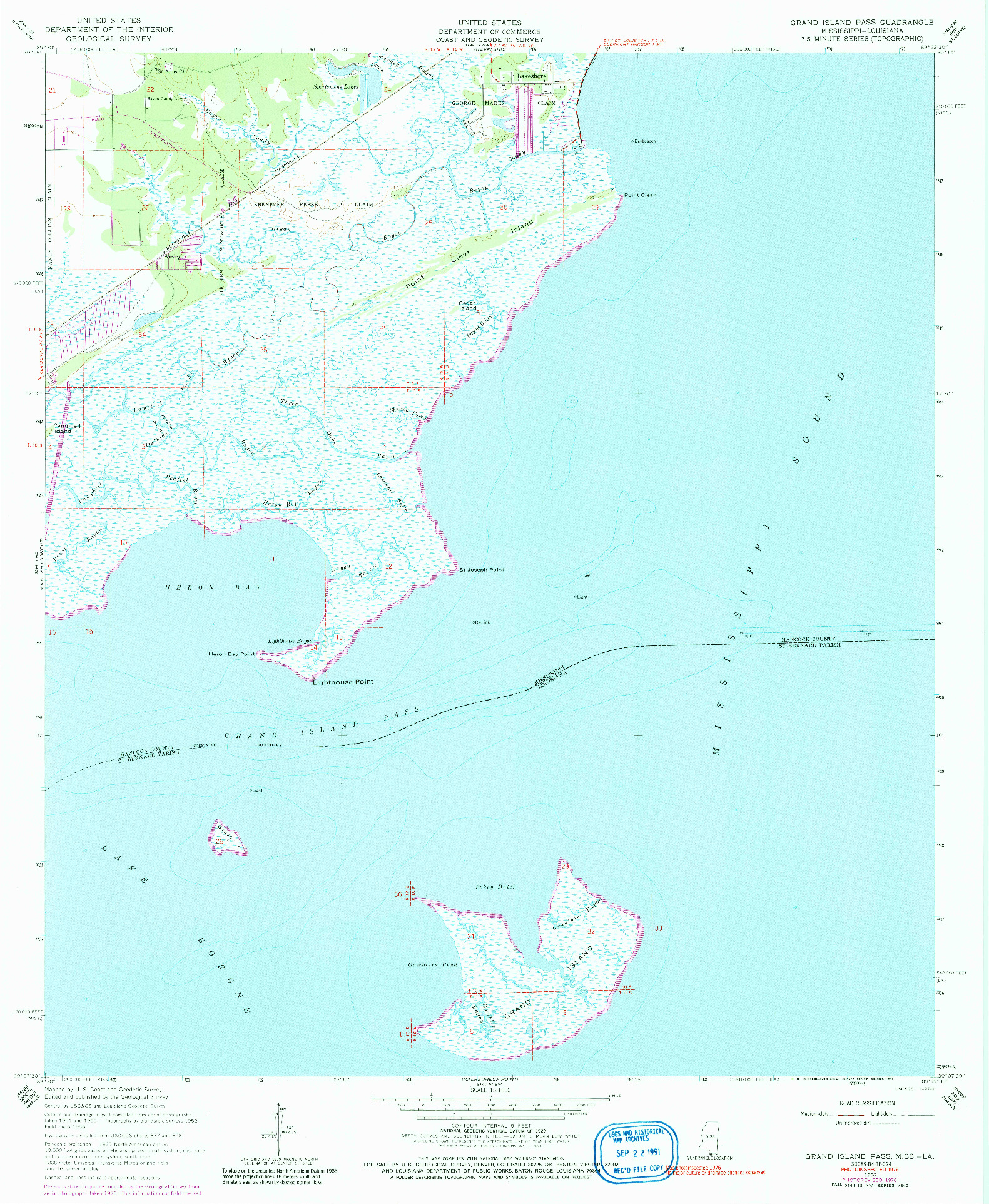 USGS 1:24000-SCALE QUADRANGLE FOR GRAND ISLAND PASS, MS 1956