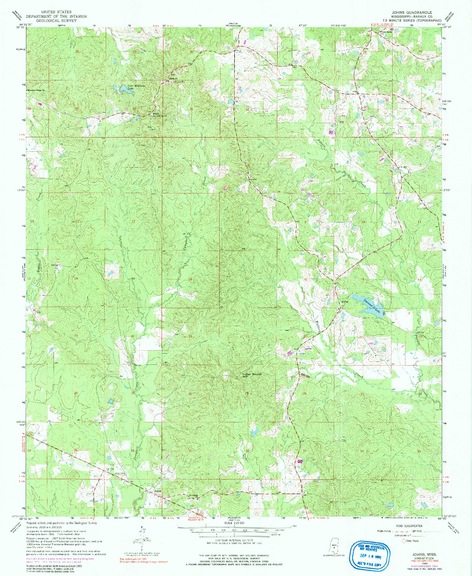 USGS 1:24000-SCALE QUADRANGLE FOR JOHNS, MS 1968