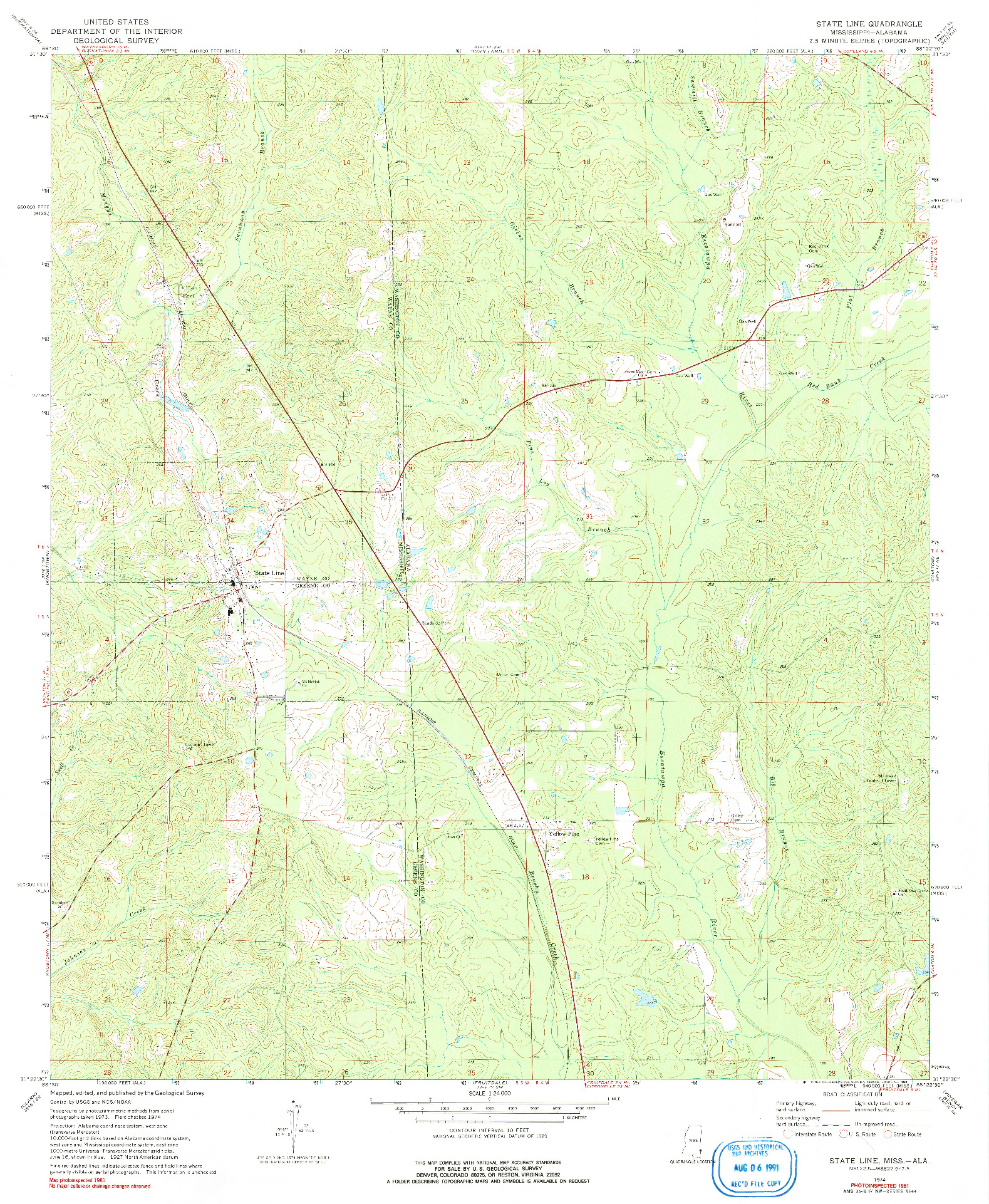 USGS 1:24000-SCALE QUADRANGLE FOR STATE LINE, MS 1974