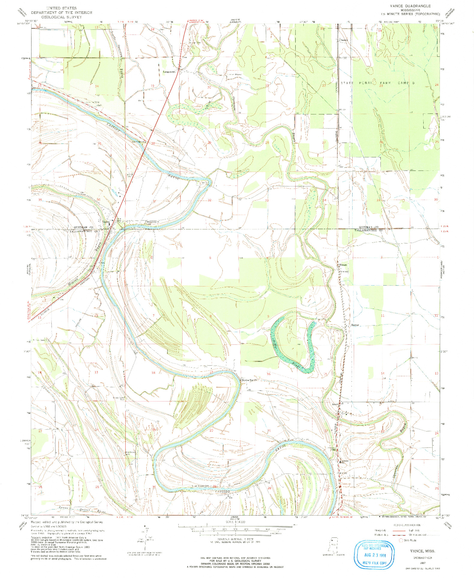 USGS 1:24000-SCALE QUADRANGLE FOR VANCE, MS 1967