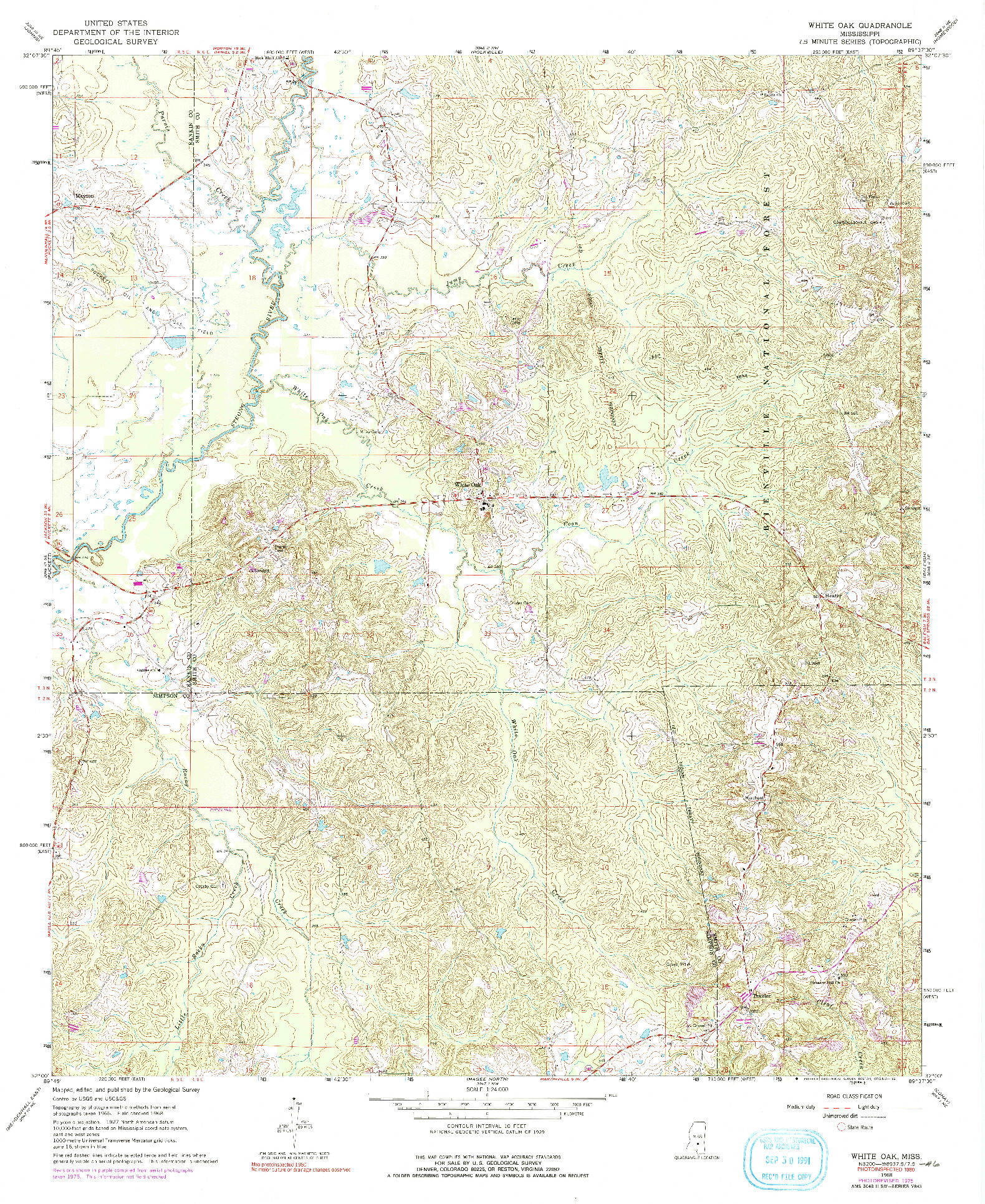 USGS 1:24000-SCALE QUADRANGLE FOR WHITE OAK, MS 1968