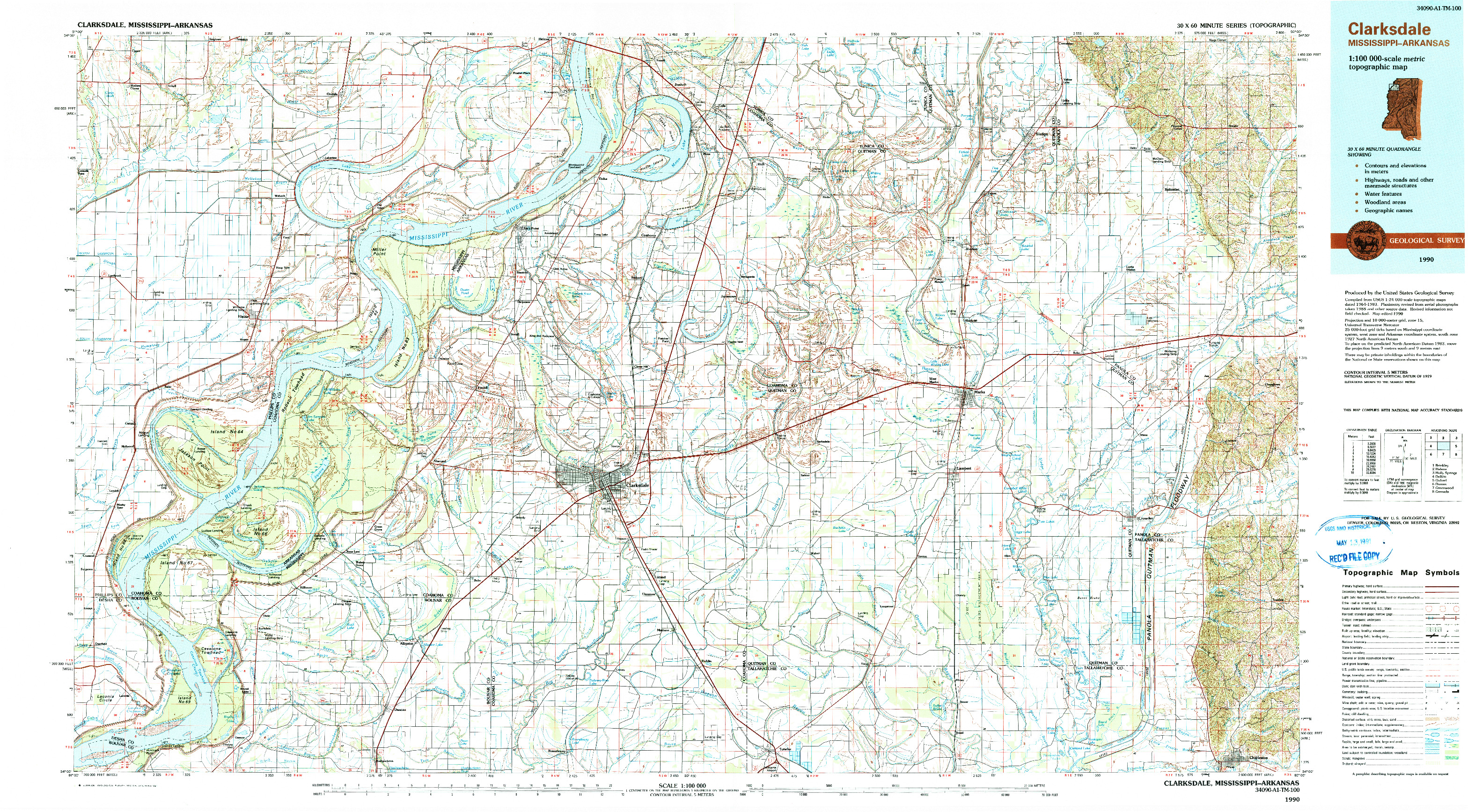 USGS 1:100000-SCALE QUADRANGLE FOR CLARKSDALE, MS 1990