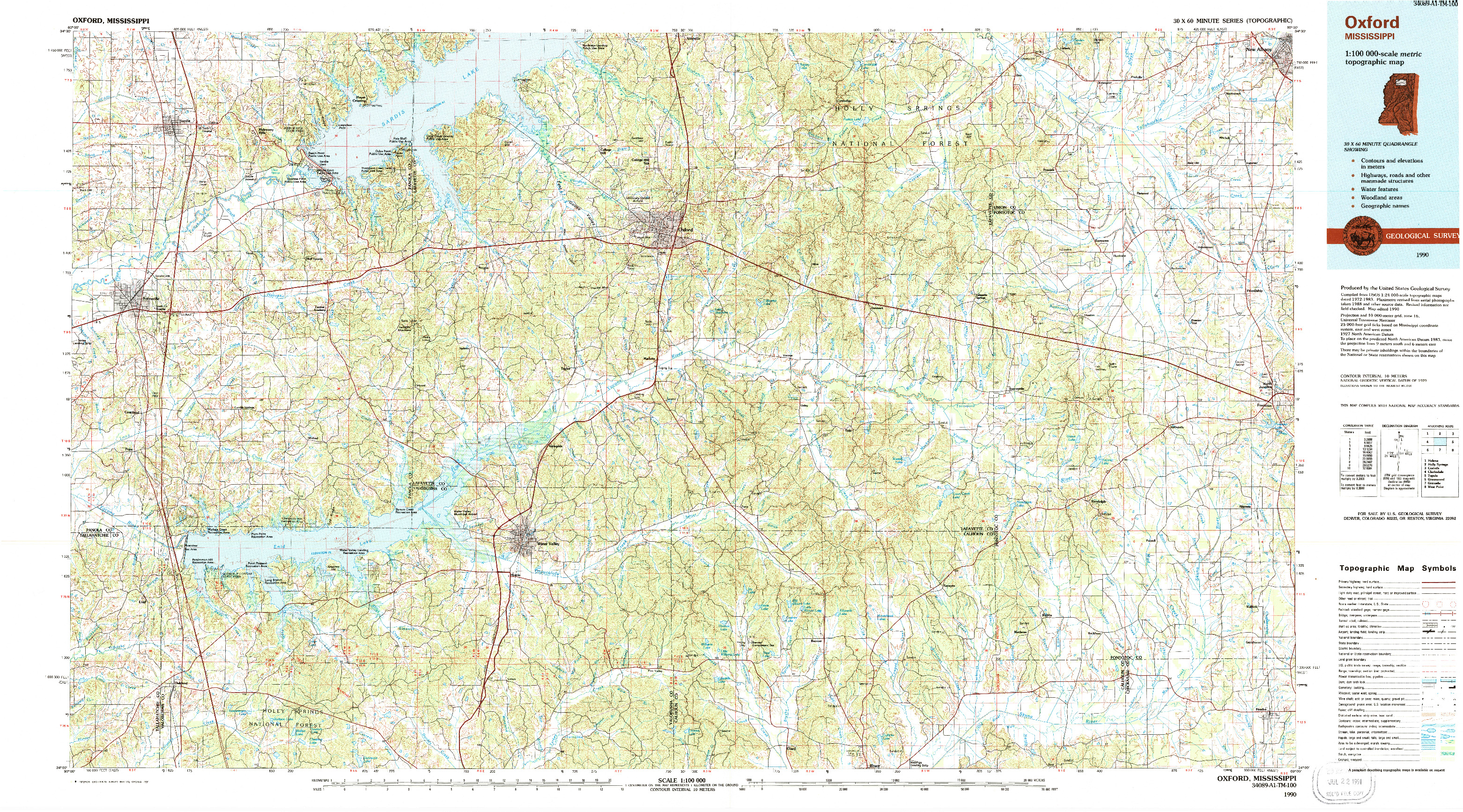 USGS 1:100000-SCALE QUADRANGLE FOR OXFORD, MS 1990