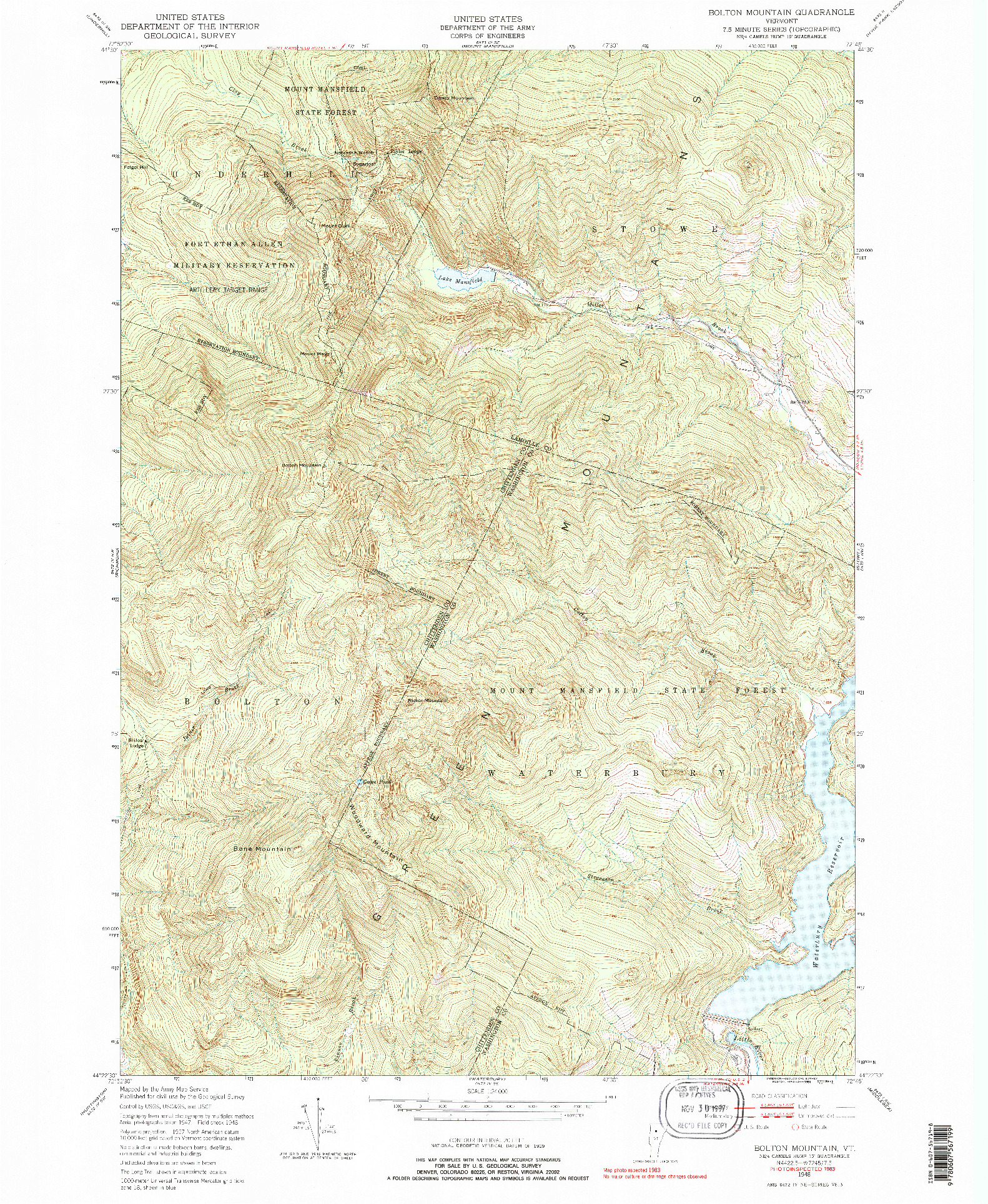 USGS 1:24000-SCALE QUADRANGLE FOR BOLTON MOUNTAIN, VT 1948