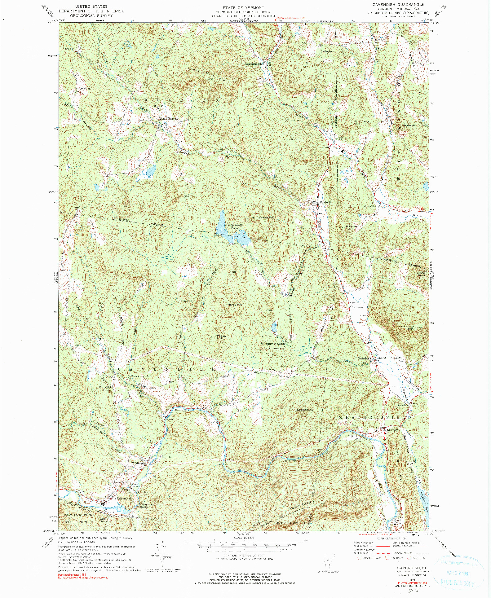 USGS 1:24000-SCALE QUADRANGLE FOR CAVENDISH, VT 1972