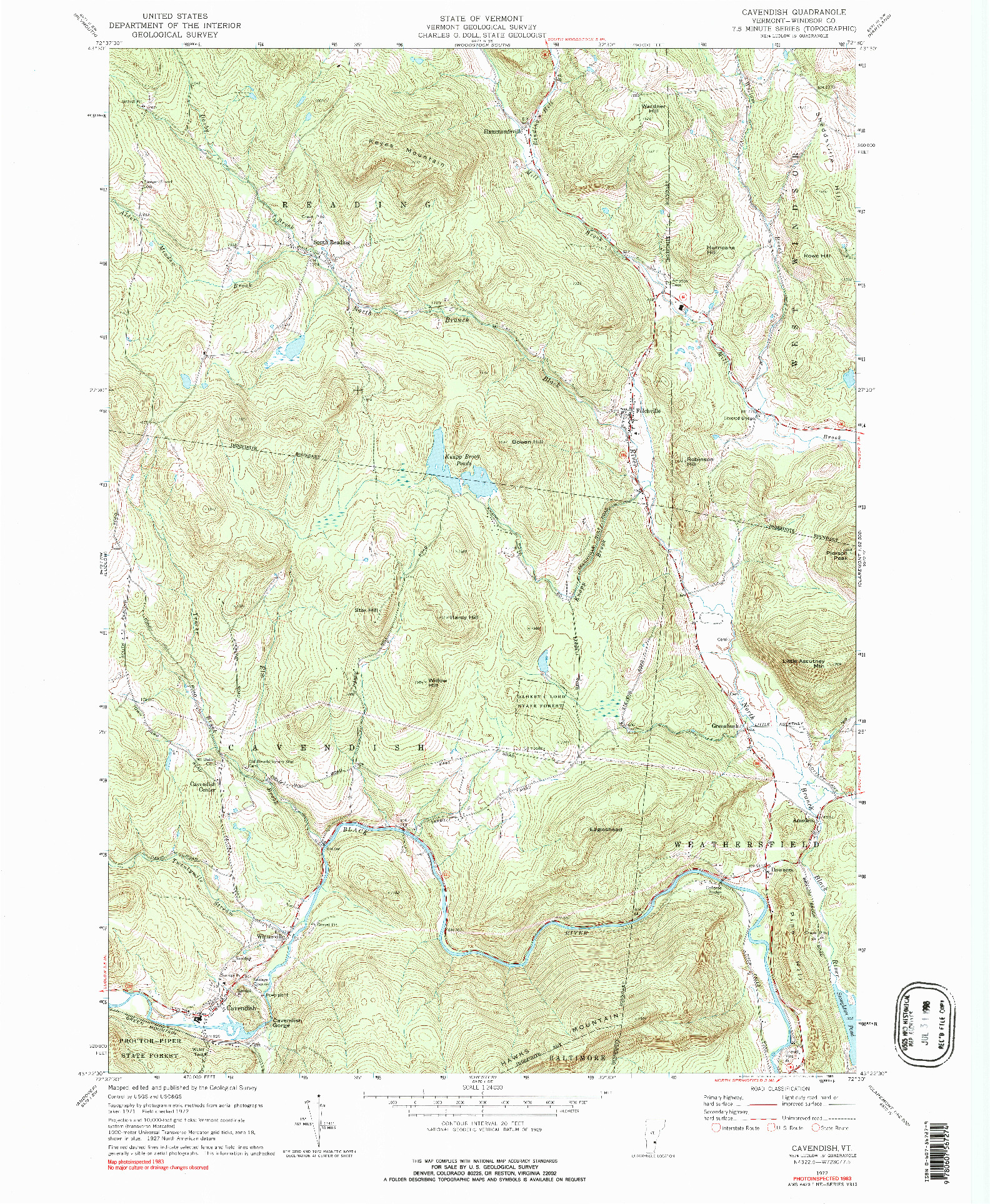 USGS 1:24000-SCALE QUADRANGLE FOR CAVENDISH, VT 1972