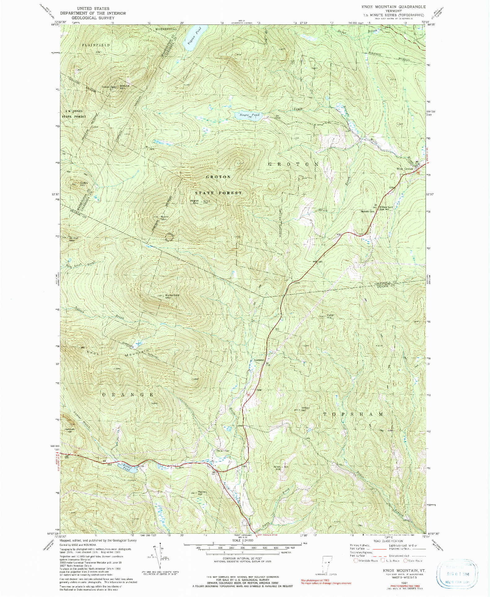 USGS 1:24000-SCALE QUADRANGLE FOR KNOX MOUNTAIN, VT 1981