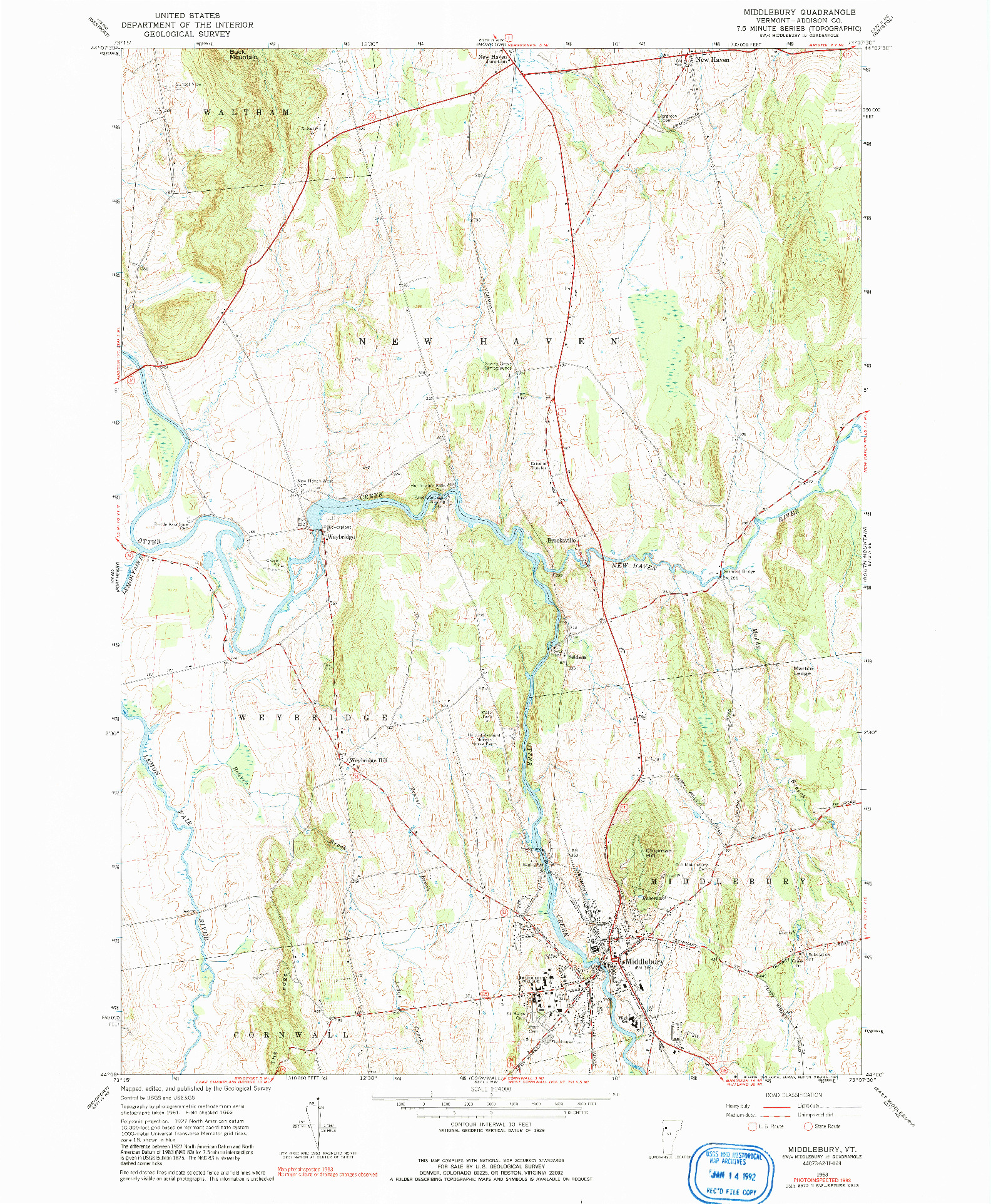 USGS 1:24000-SCALE QUADRANGLE FOR MIDDLEBURY, VT 1963