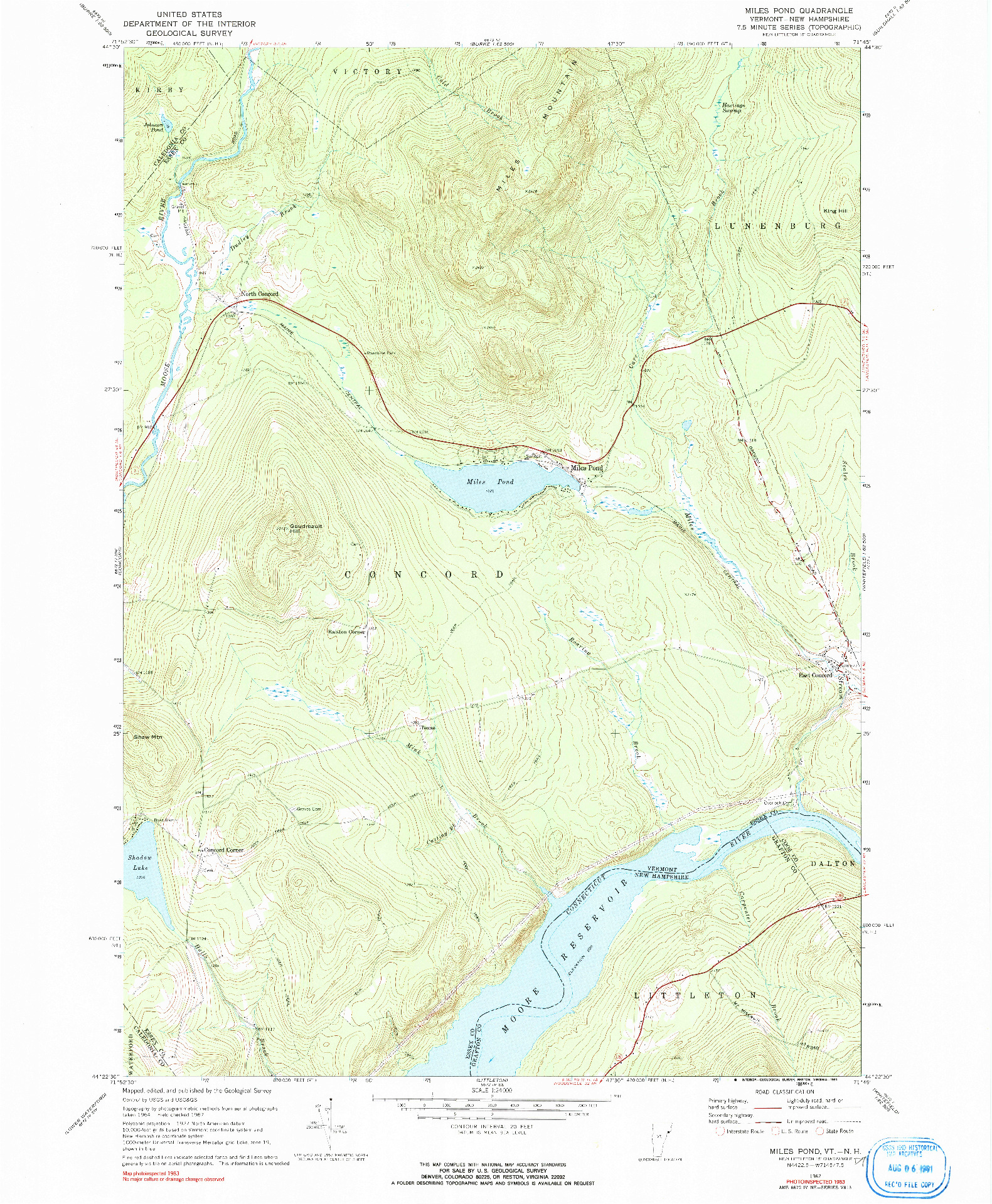USGS 1:24000-SCALE QUADRANGLE FOR MILES POND, VT 1967