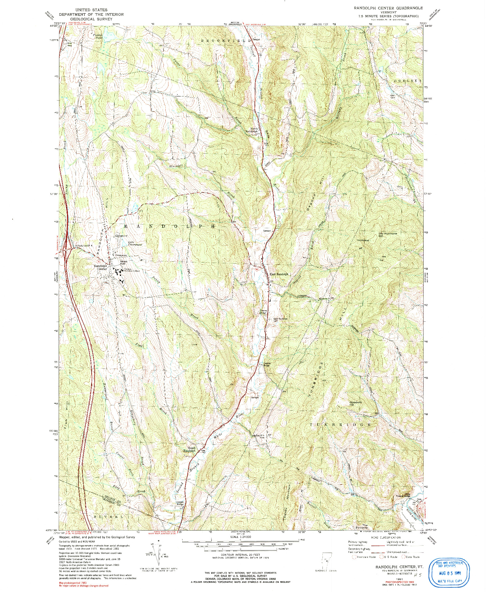 USGS 1:24000-SCALE QUADRANGLE FOR RANDOLPH CENTER, VT 1981