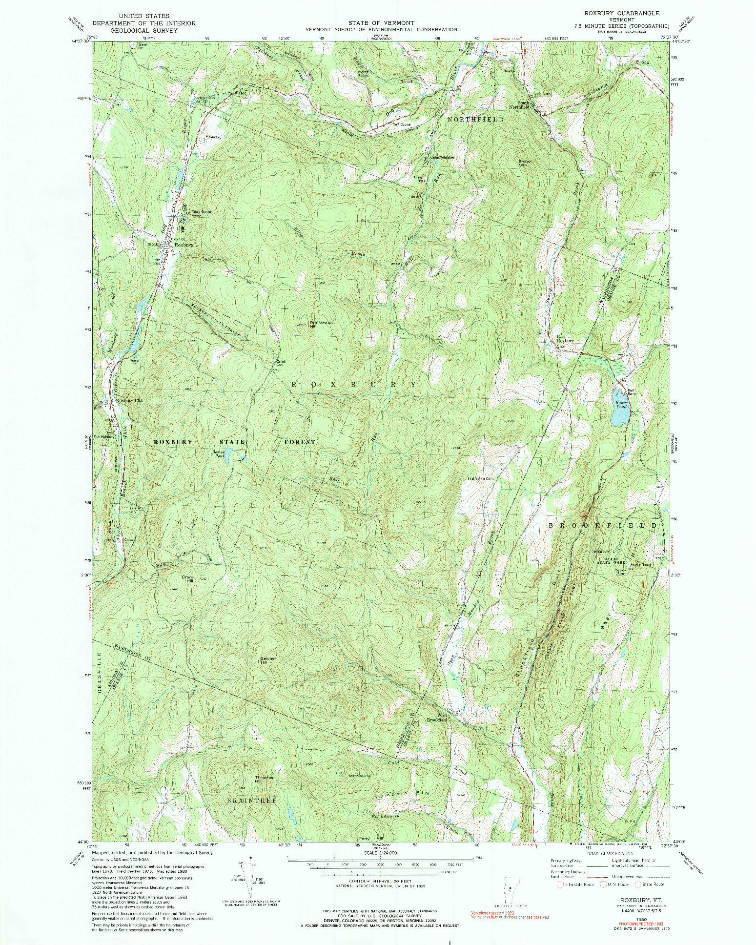 USGS 1:24000-SCALE QUADRANGLE FOR ROXBURY, VT 1984